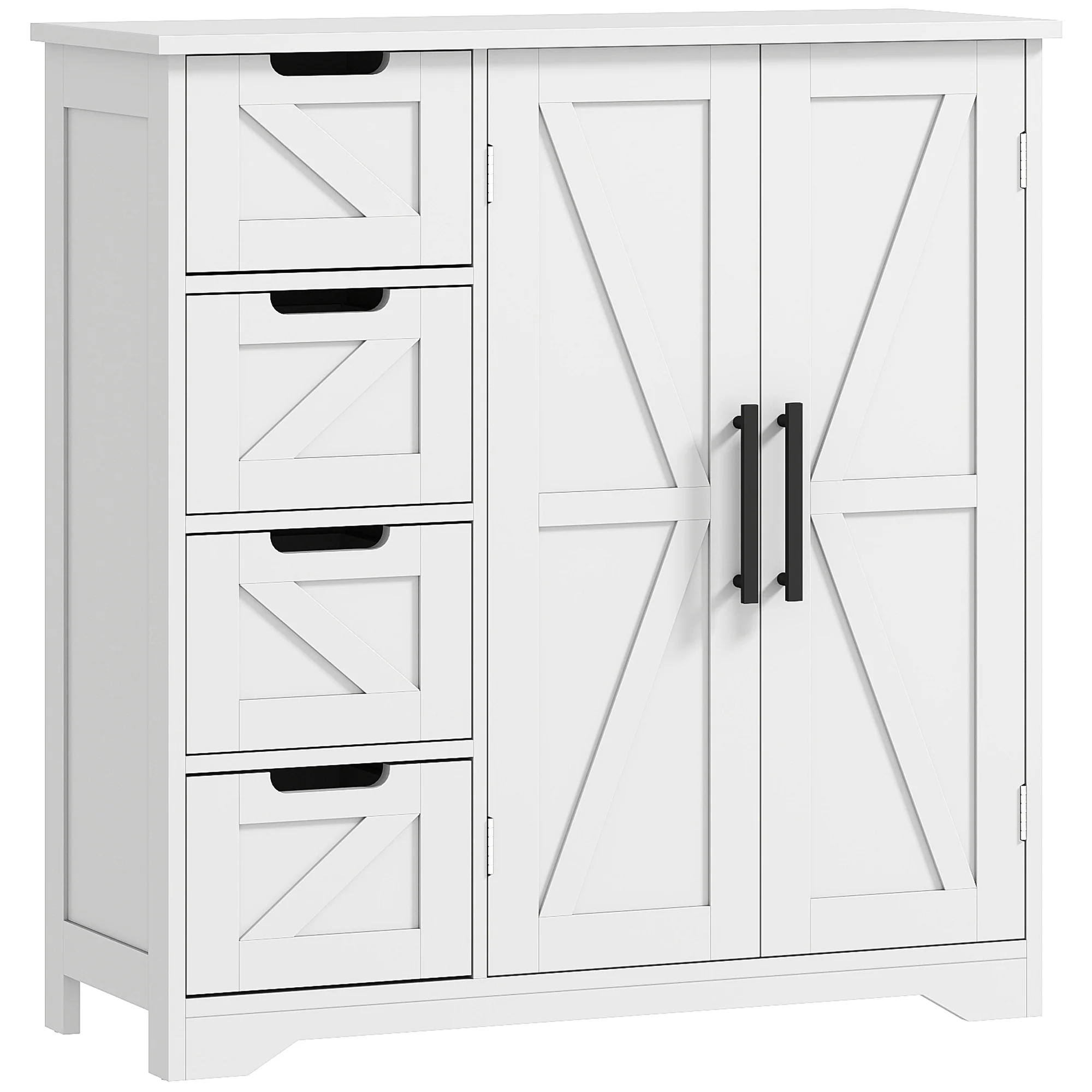 Meuble de salle de bain, meuble de rangement, armoire salle de bain avec 4 tiroirs, 1 placard, étagère réglable, pour salon, salle à manger, petits espaces, 81,2 x 30 x 83,8 cm, blanc - Image 2