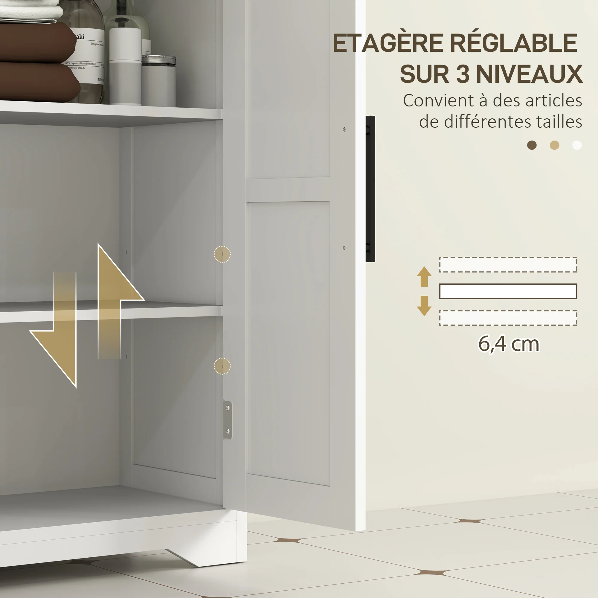 Meuble de salle de bain, meuble de rangement, armoire salle de bain avec 4 tiroirs, 1 placard, étagère réglable, pour salon, salle à manger, petits espaces, 81,2 x 30 x 83,8 cm, blanc - Image 6