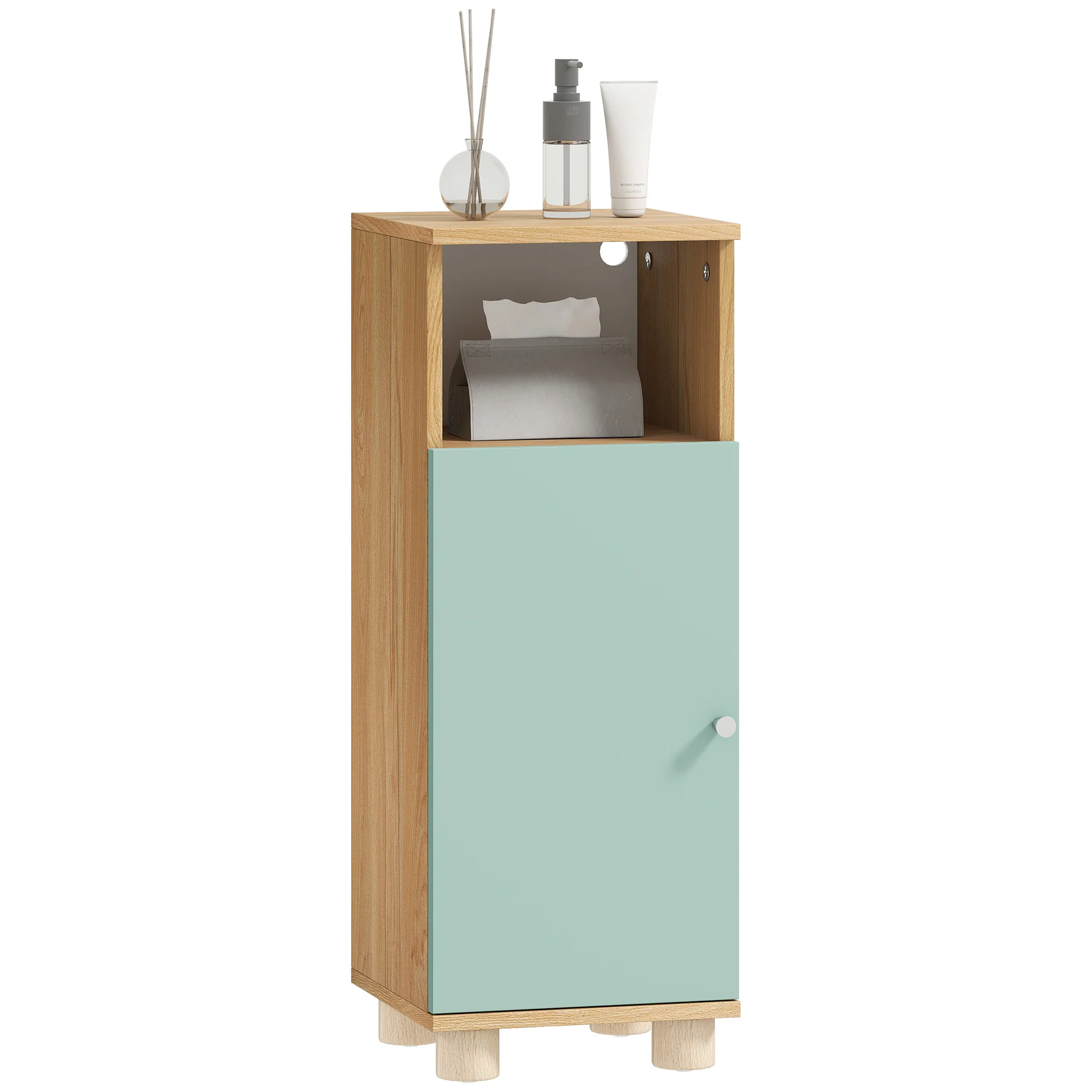 Meuble de salle de bain, meuble de rangement étroit avec placard à porte et compartiment ouvert, armoire salle de bain, salon, chambre, petits espaces, 30x30x80cm, vert - Image 11