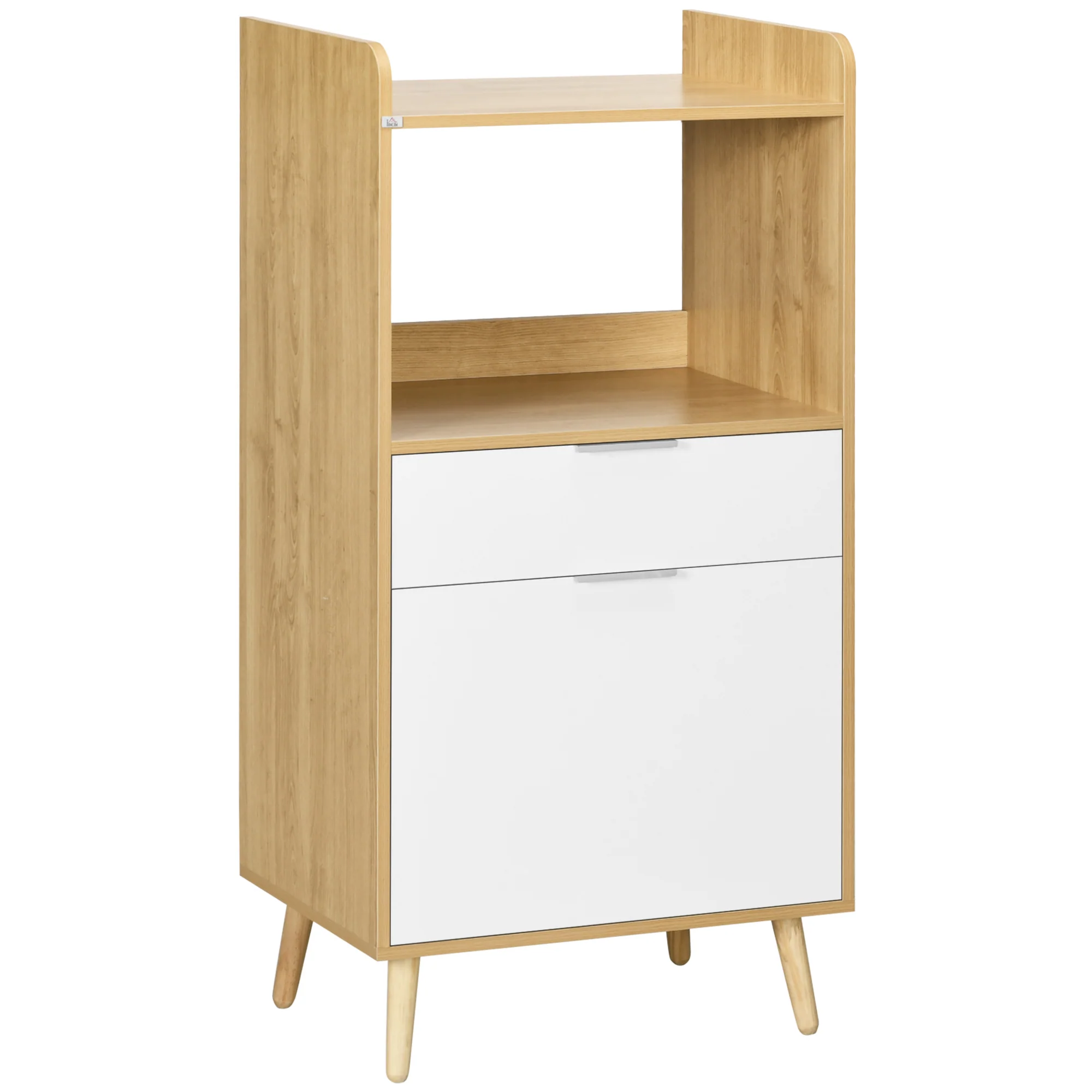 Meuble desserte de cuisine pour micro-ondes style scandinave avec placard, tiroir, étagère réglable - 58 x 40 x 118 cm - naturel et blanc - Image 11