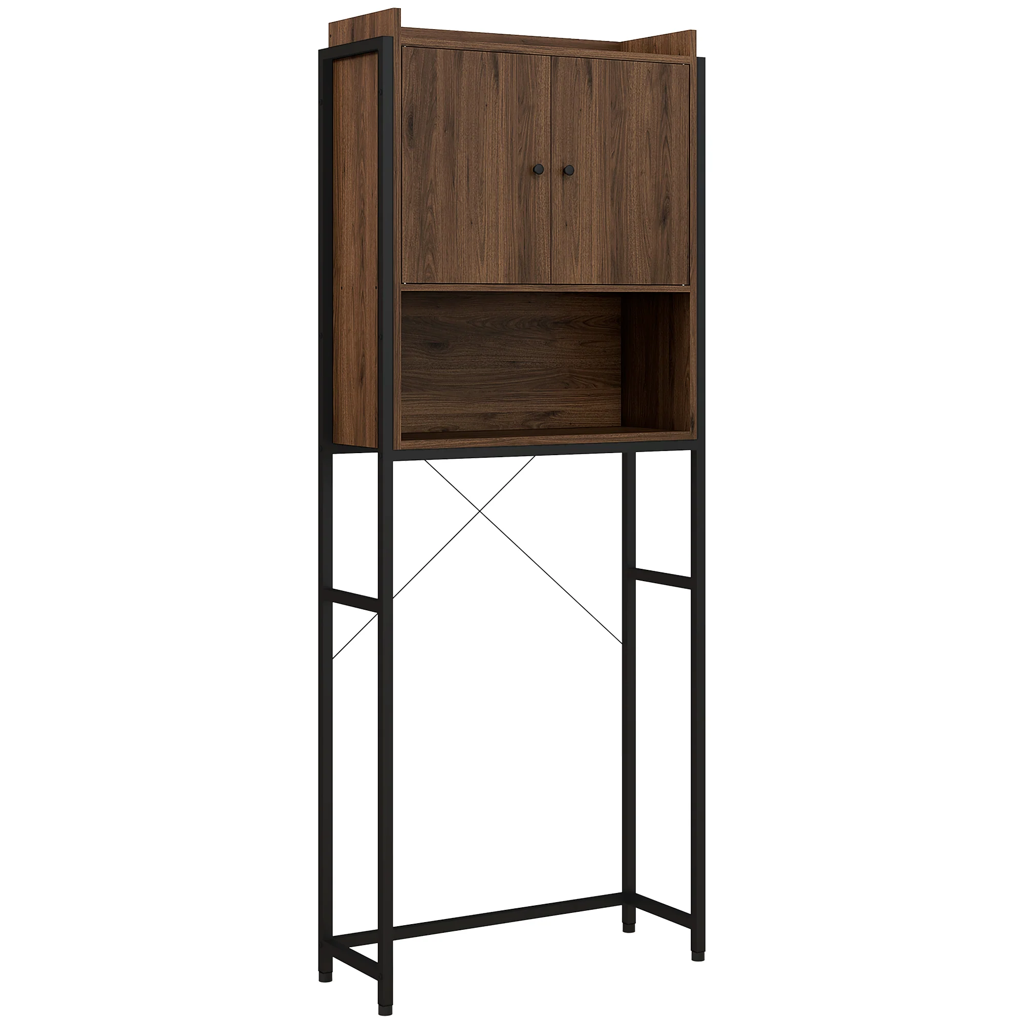 Meuble étagère dessus WC étagère de salle de bain placard 2 portes et niche - 68 x 25,5 x 172,5 cm marron noir - Image 11