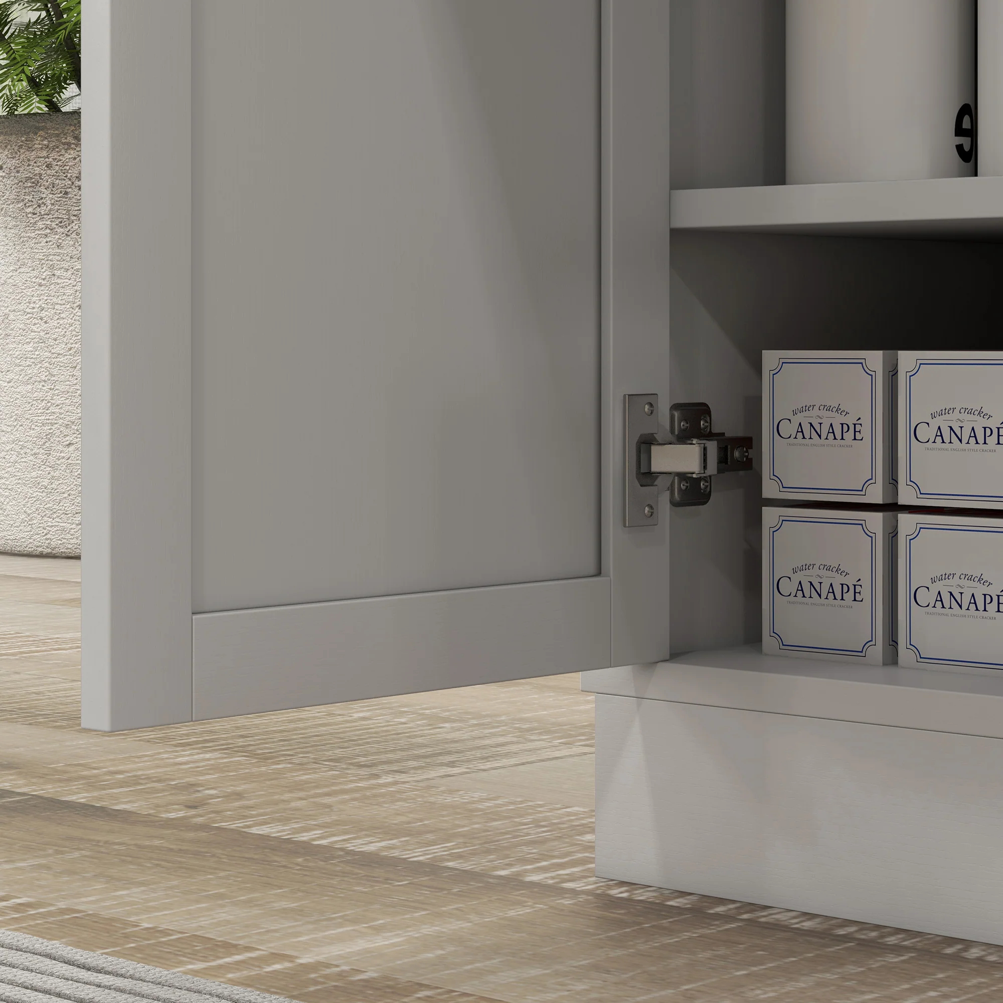 Meuble micro-ondes, armoire cuisine, étagère réglable sur 3 niveaux, avec espace ouvert, 1 tiroir et placard 2 portes, meuble de cuisine, design moderne, 61 x 35 x 125,4 cm, blanc - Image 10