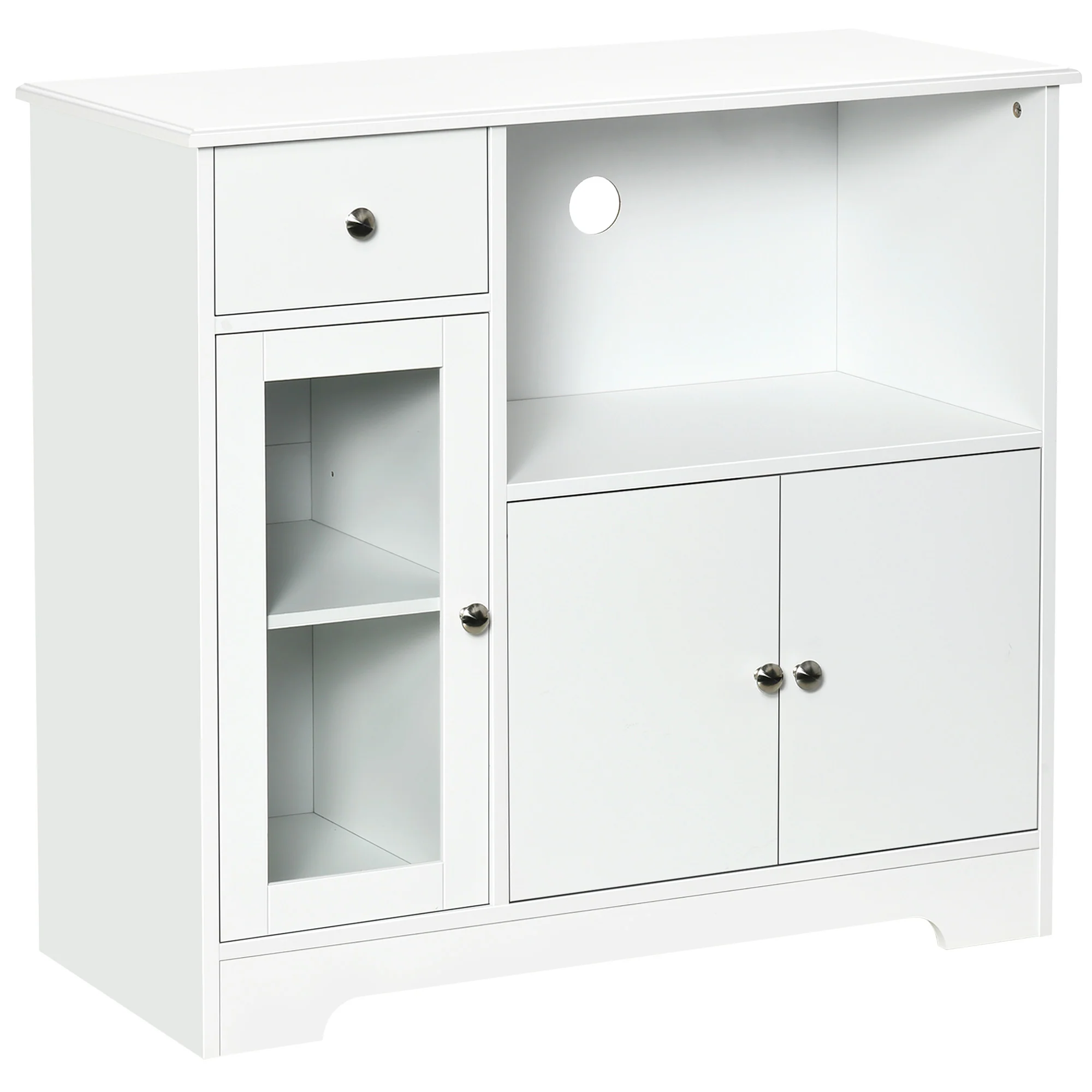 Meuble micro-ondes, buffet cuisine, armoire de rangement, pour cuisine, salle à Manger 90 x 40 x 82 cm verre trempé et bois, blanc - Image 11