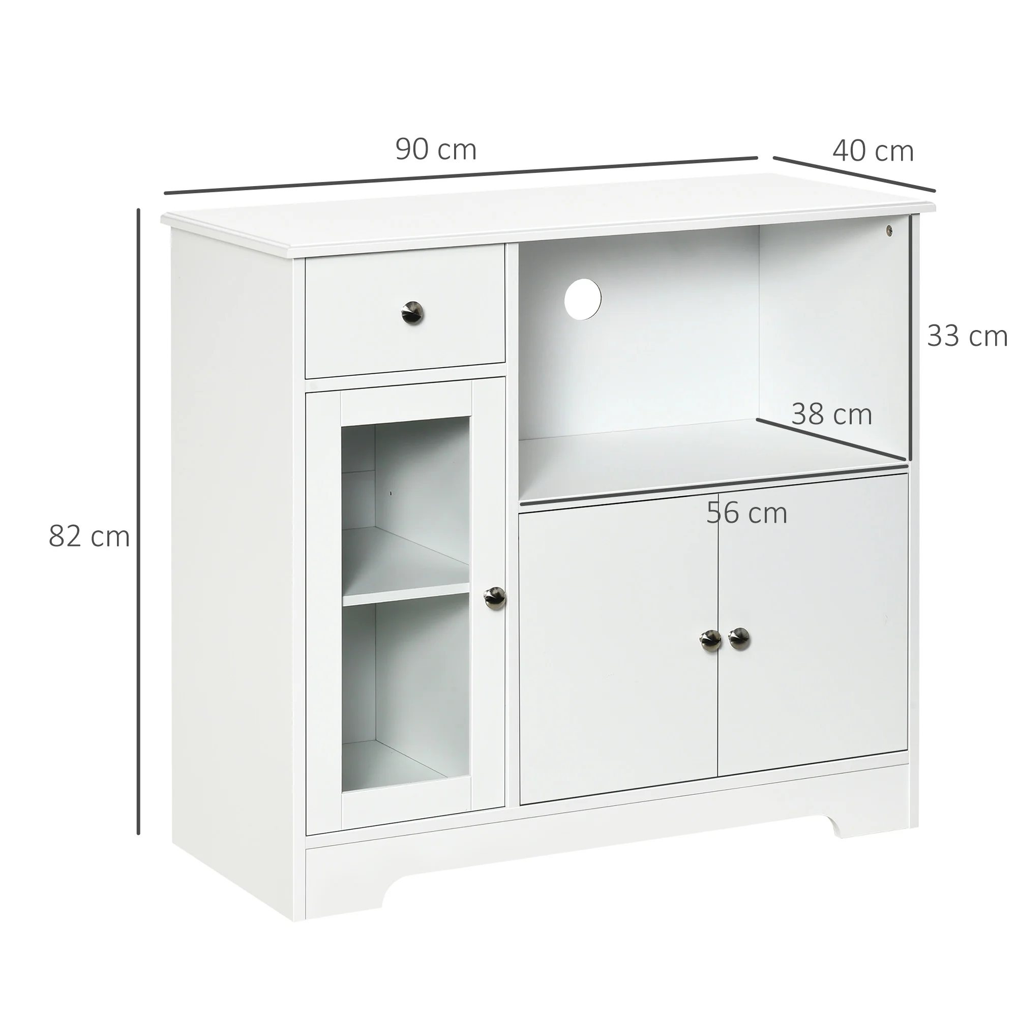 Meuble micro-ondes, buffet cuisine, armoire de rangement, pour cuisine, salle à Manger 90 x 40 x 82 cm verre trempé et bois, blanc - Image 4