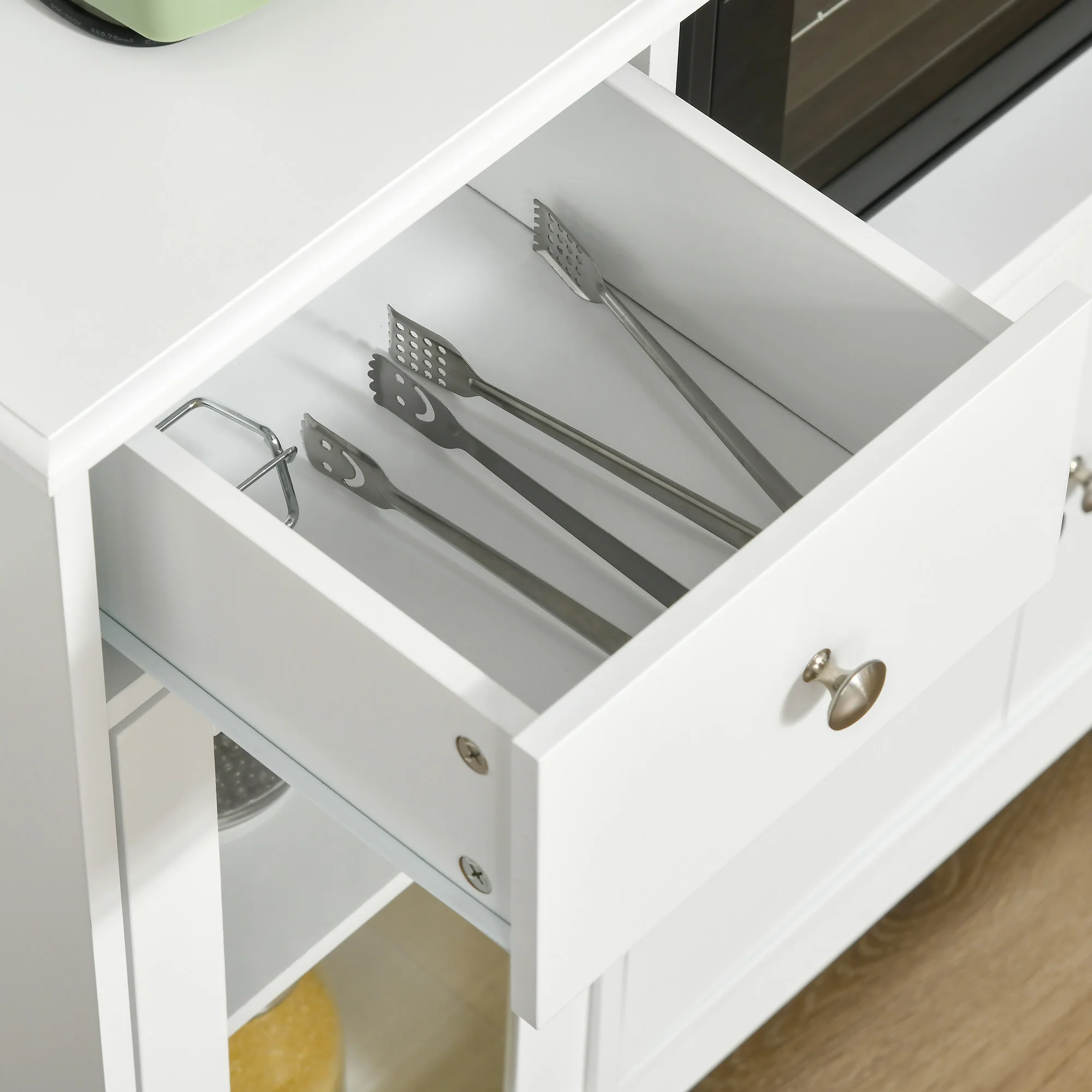 Meuble micro-ondes, buffet cuisine, armoire de rangement, pour cuisine, salle à Manger 90 x 40 x 82 cm verre trempé et bois, blanc - Image 9