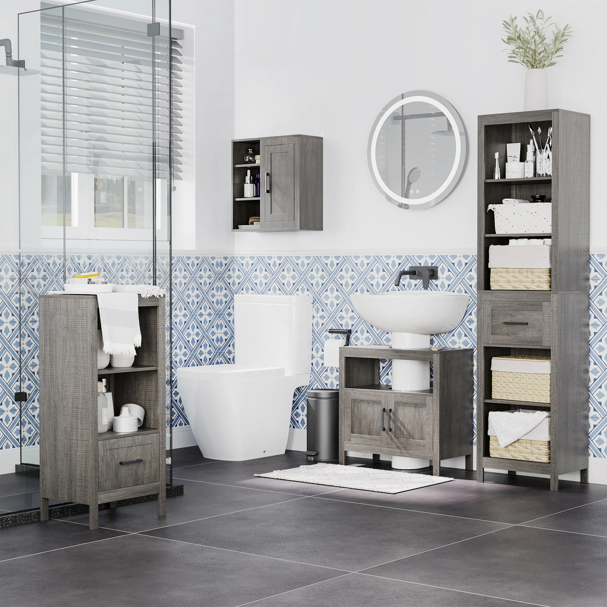 Meuble Mural Meuble de Rangement Suspendu Armoire Murale pour Salle de Bains Placard de Rangement Armoire de Toilette avec étagères et Une Porte - 48 x 20 x 50 cm - Gris - Image 3