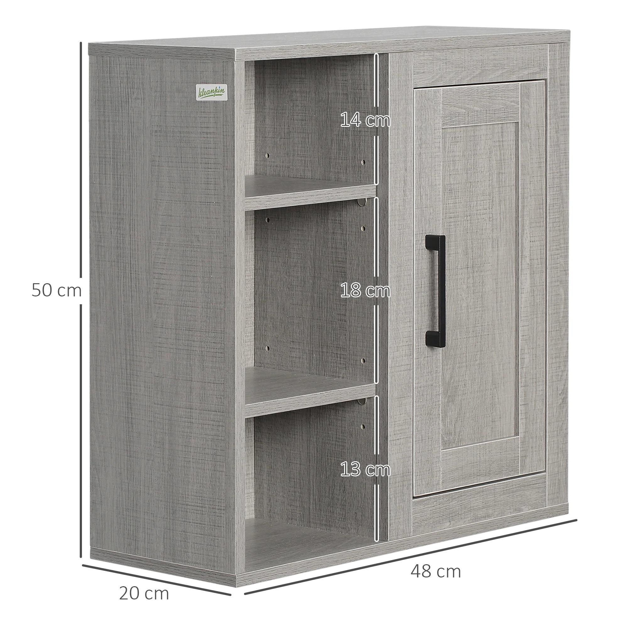 Meuble Mural Meuble de Rangement Suspendu Armoire Murale pour Salle de Bains Placard de Rangement Armoire de Toilette avec étagères et Une Porte - 48 x 20 x 50 cm - Gris - Image 4