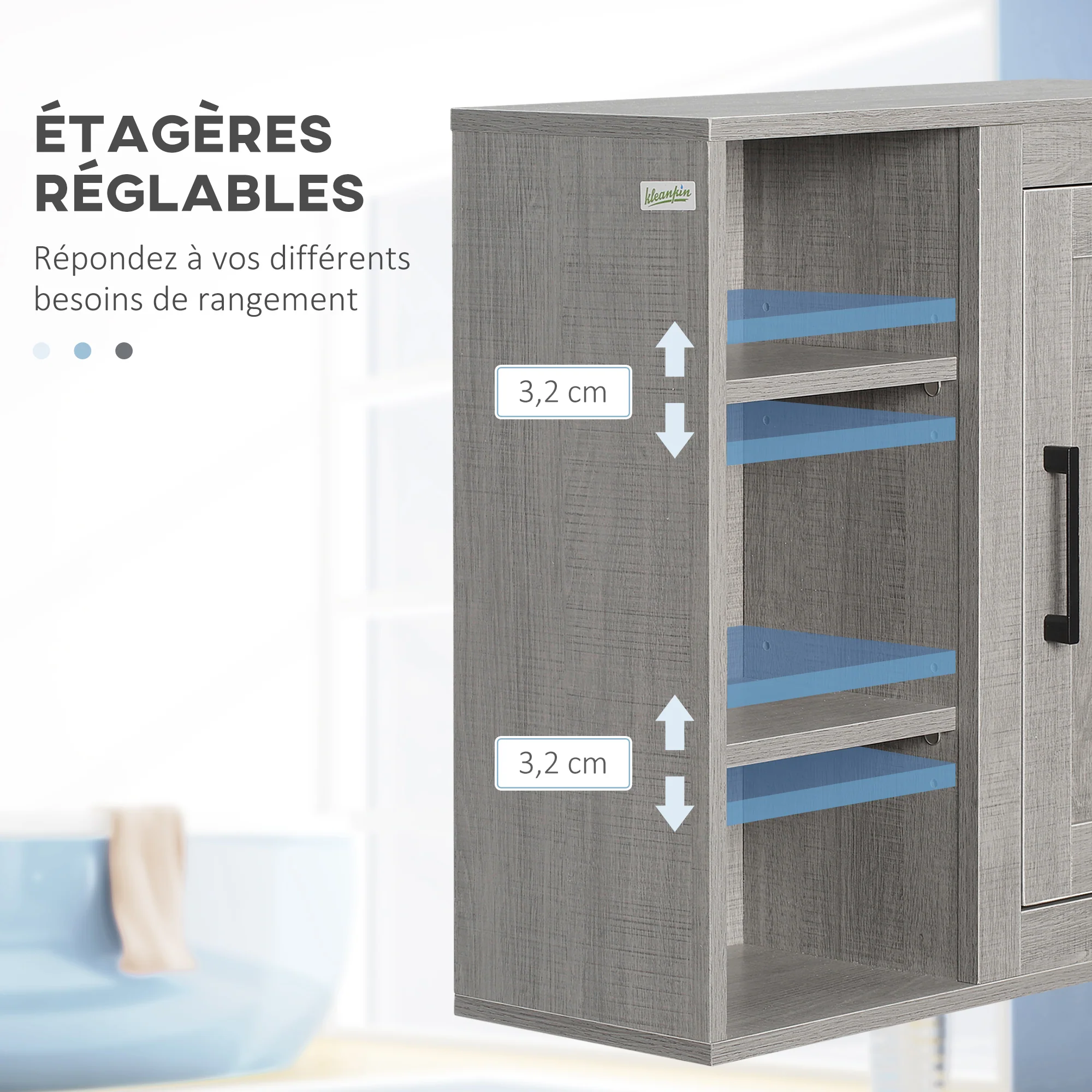 Meuble Mural Meuble de Rangement Suspendu Armoire Murale pour Salle de Bains Placard de Rangement Armoire de Toilette avec étagères et Une Porte - 48 x 20 x 50 cm - Gris - Image 7