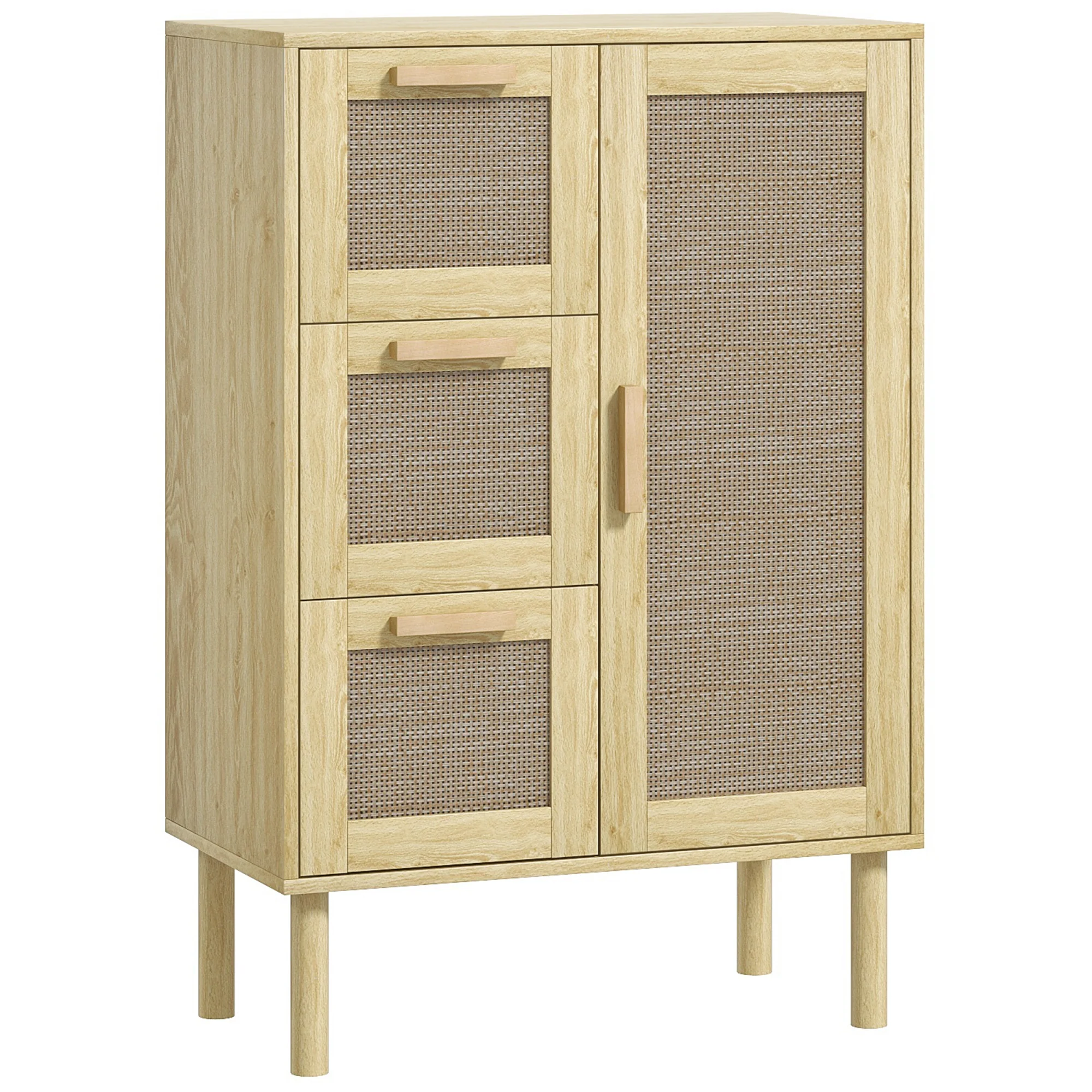 Meuble salle de bain rangement, meuble de rangement style bohème avec tiroir et placard, étagères réglables, porte à rotin, armoire pour salle de bain, salon, cuisine - 55 x 30 x 82 cm, chêne - Image 11