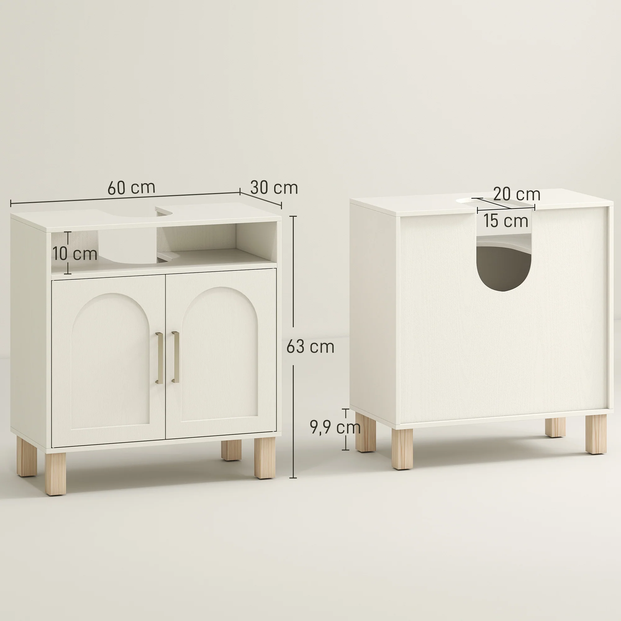 Meuble salle de bain sous lavabo, meuble sous lavabo, étagère ouverte placard 2 portes magnétiques avec étagère réglable, 60 x 30 x 63 cm, blanc - Image 4
