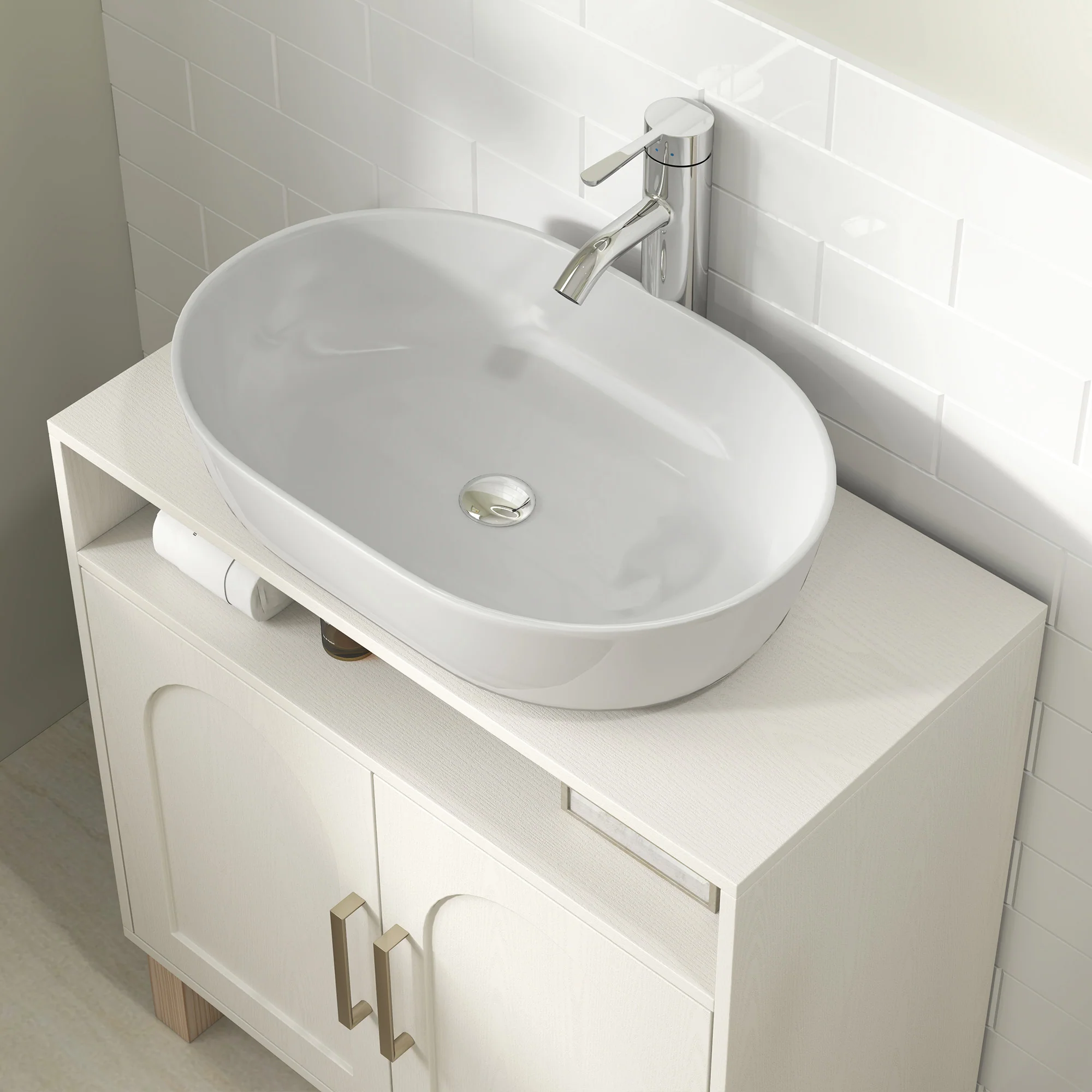 Meuble salle de bain sous lavabo, meuble sous lavabo, étagère ouverte placard 2 portes magnétiques avec étagère réglable, 60 x 30 x 63 cm, blanc - Image 9