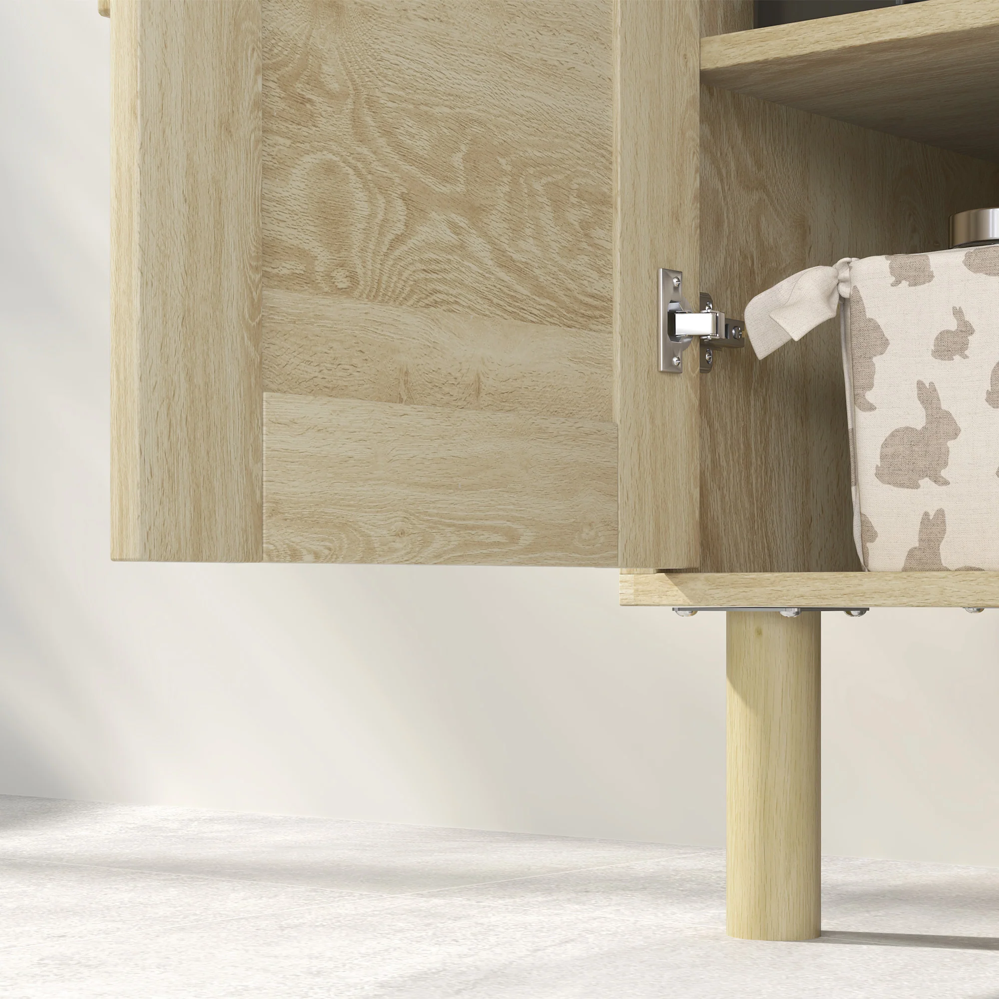 Meuble salle de bain sous lavabo, meuble sous lavabo, portes en rotin, style bohème, pieds en bois de pin, 2 niveaux, 60 x 30 x 60 cm, chêne - Image 10