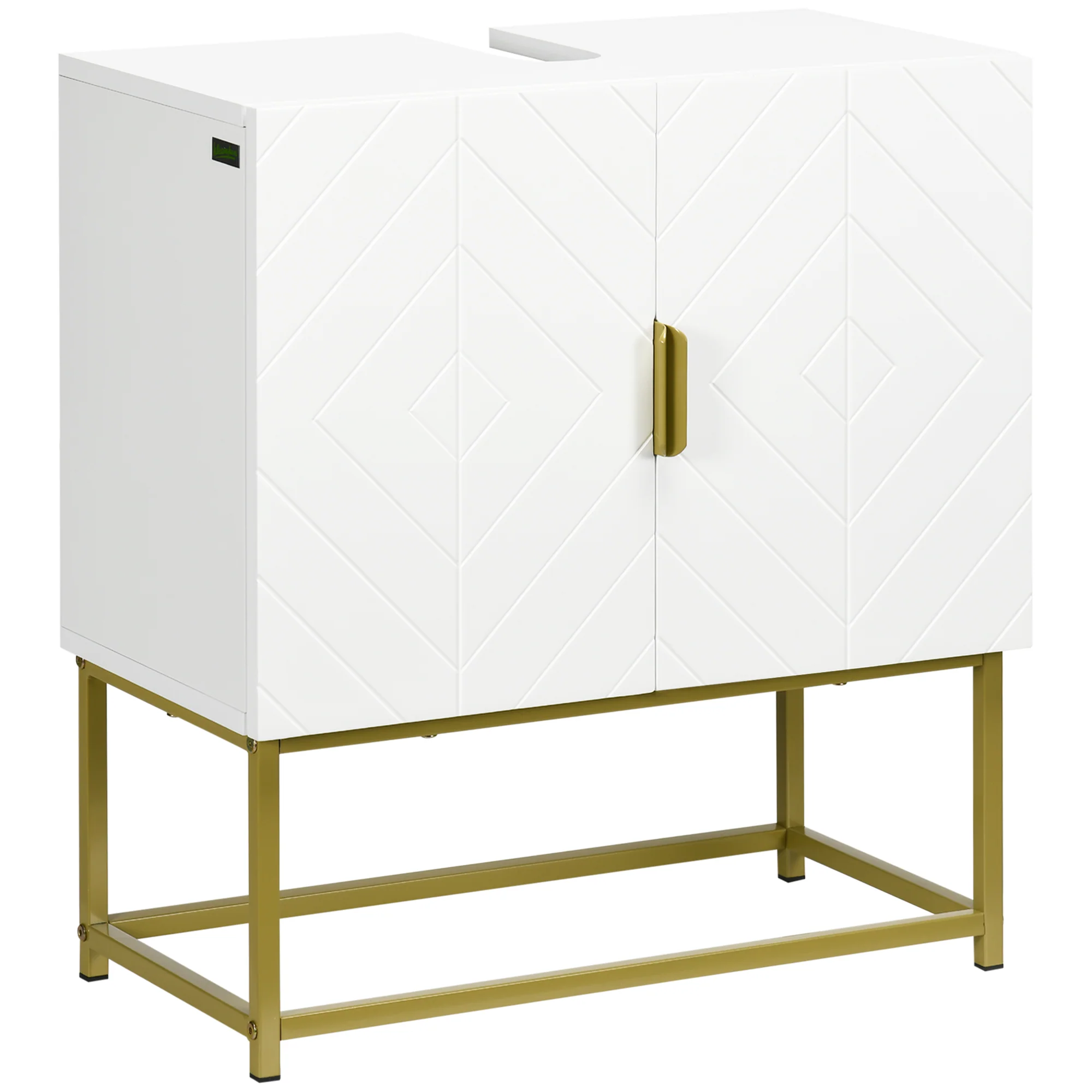 Meuble Salle de Bain sous lavabo - Meuble sous-Vasque pour salle de bain - Placard 2 Portes avec étagères - dim. 60L x 30l x 65H cm blanc - Image 11