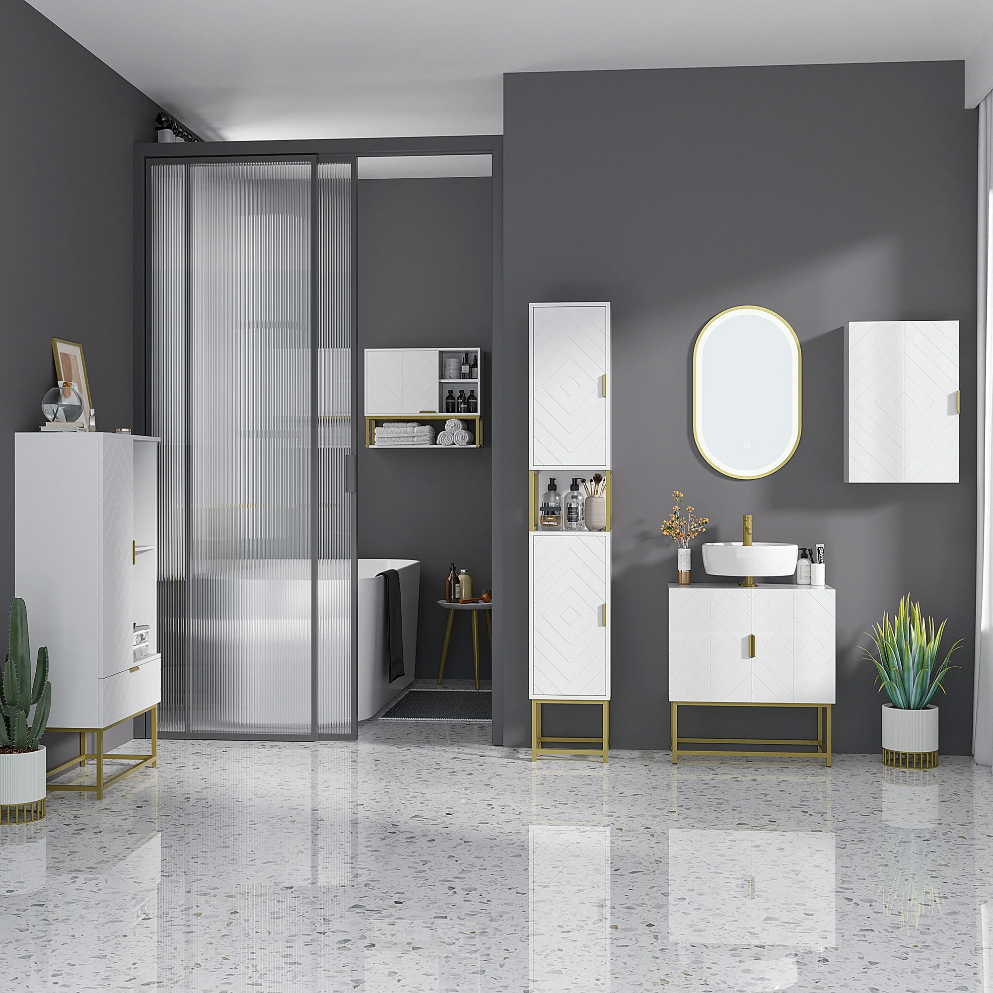 Meuble Salle de Bain sous lavabo - Meuble sous-Vasque pour salle de bain - Placard 2 Portes avec étagères - dim. 60L x 30l x 65H cm blanc - Image 3