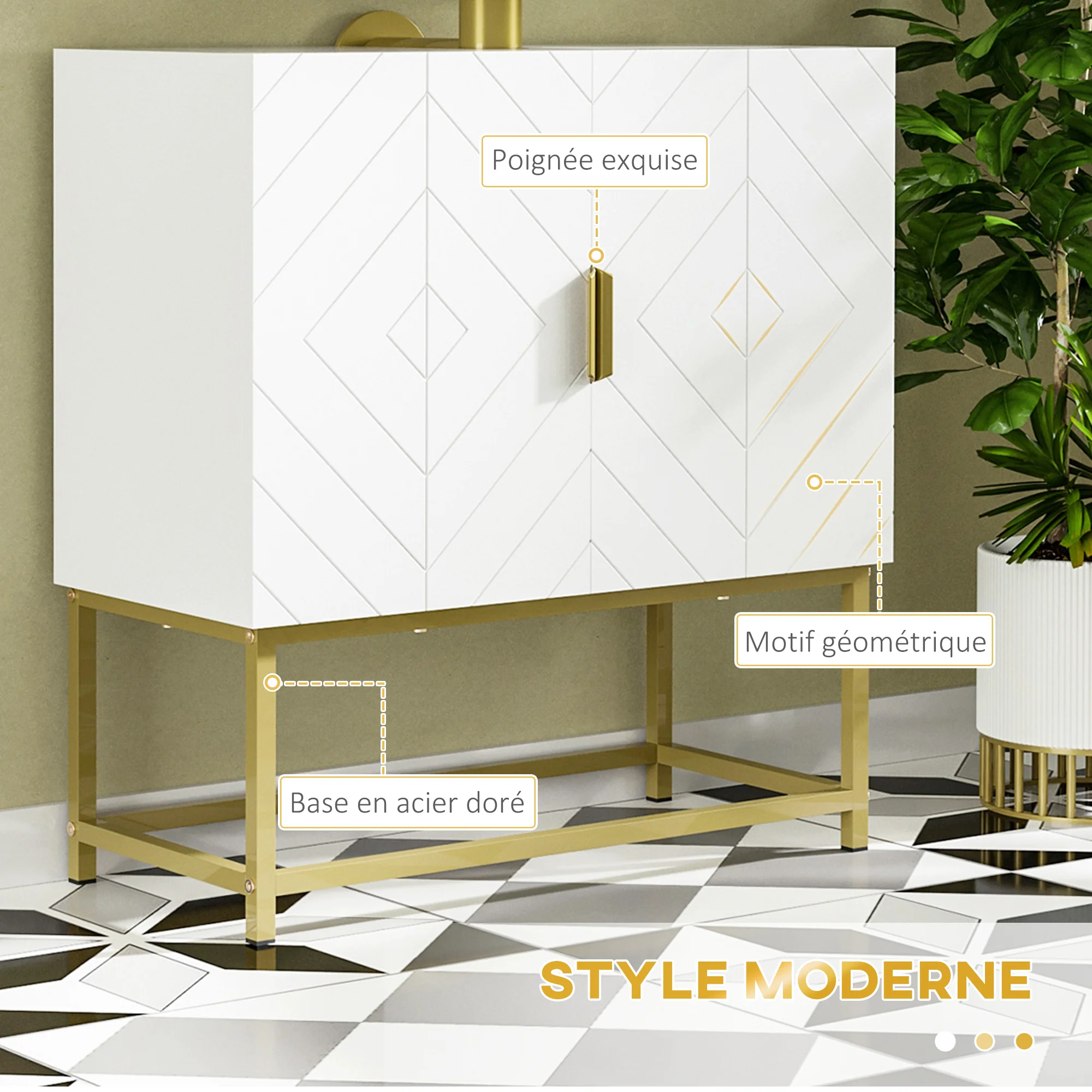 Meuble Salle de Bain sous lavabo - Meuble sous-Vasque pour salle de bain - Placard 2 Portes avec étagères - dim. 60L x 30l x 65H cm blanc - Image 6
