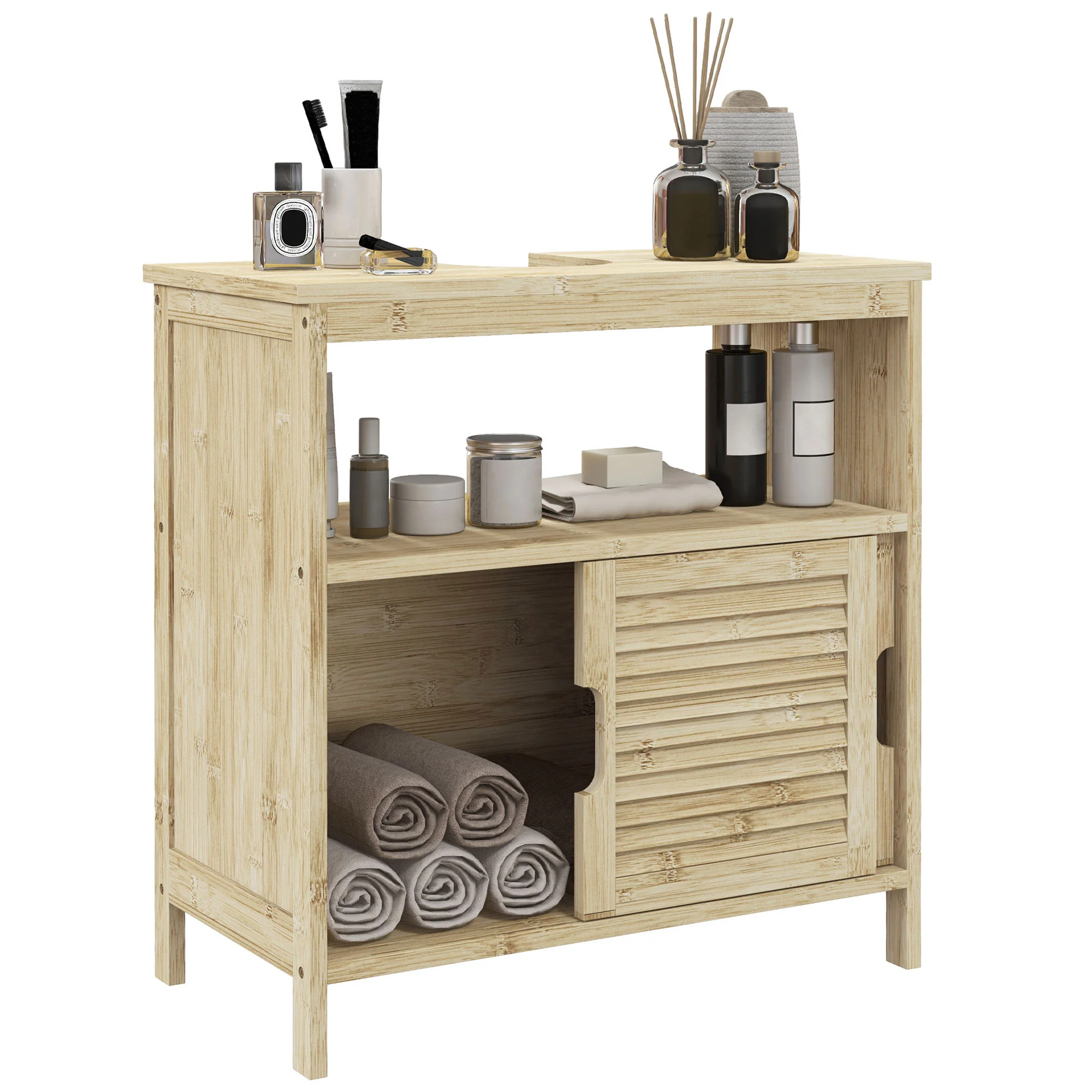 Meuble sous lavabo en Bambou, Meuble de Rangement pour Salle de Bain avec 2 Portes coulissantes, 60 x 30 x 60 cm, Bois Naturel - Image 11
