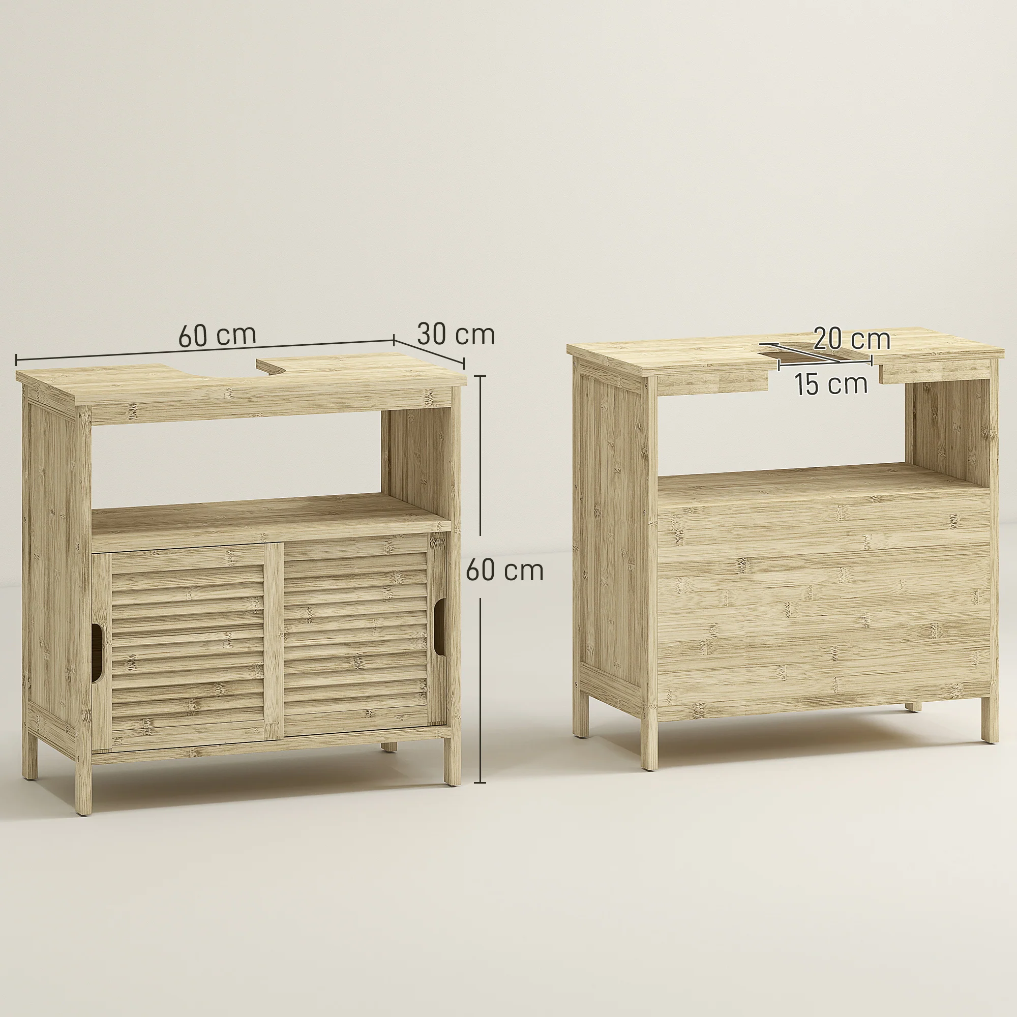 Meuble sous lavabo en Bambou, Meuble de Rangement pour Salle de Bain avec 2 Portes coulissantes, 60 x 30 x 60 cm, Bois Naturel - Image 4