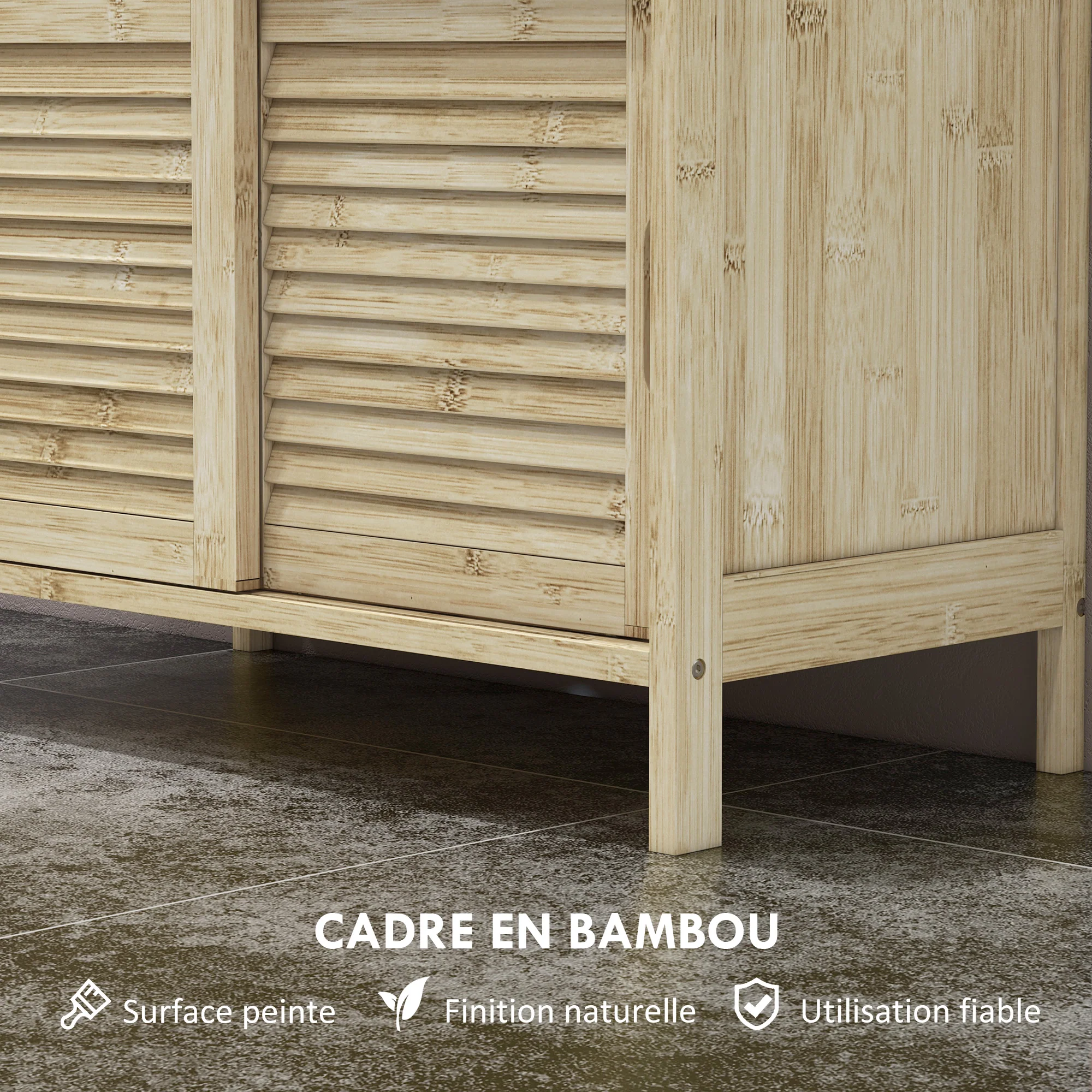 Meuble sous lavabo en Bambou, Meuble de Rangement pour Salle de Bain avec 2 Portes coulissantes, 60 x 30 x 60 cm, Bois Naturel - Image 8