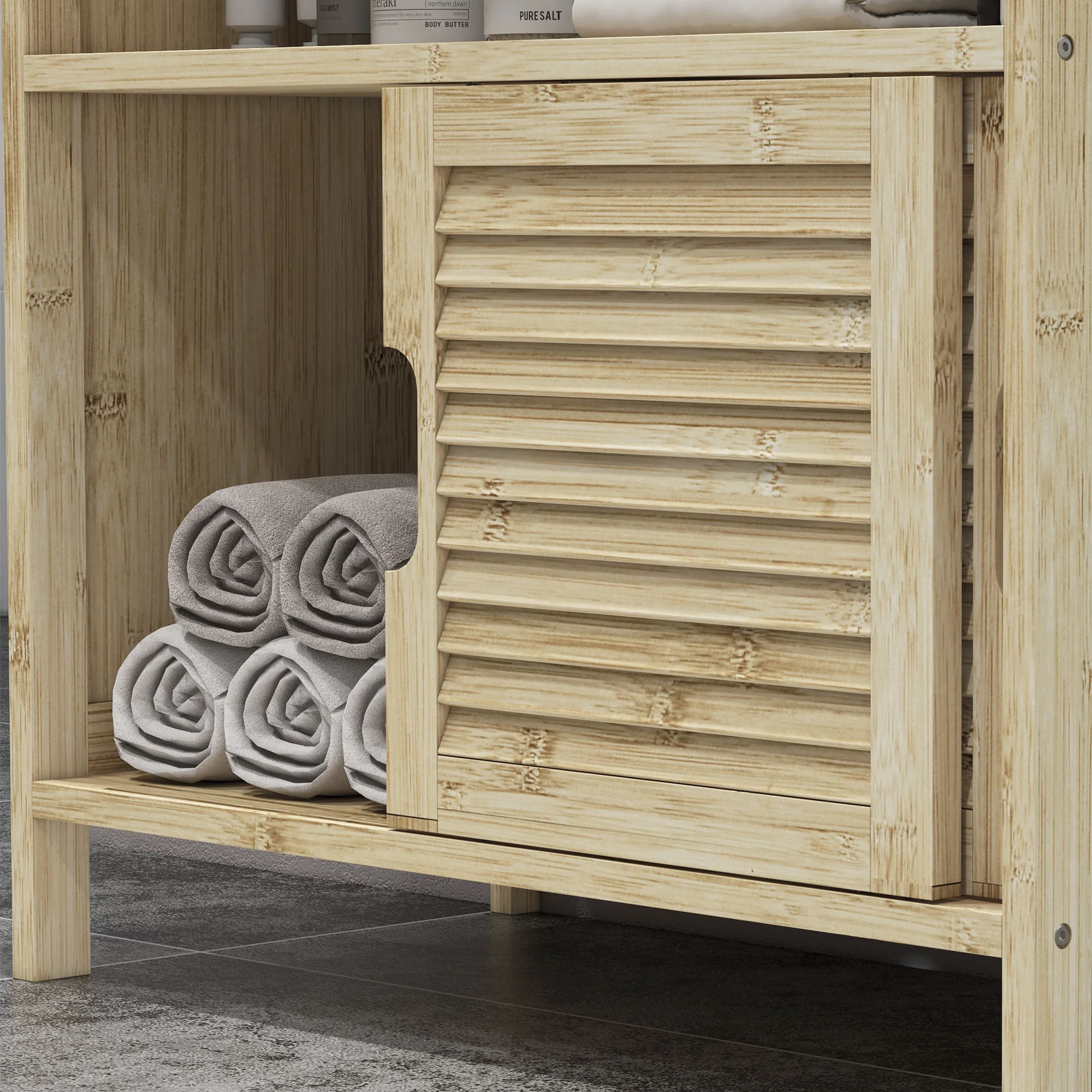 Meuble sous lavabo en Bambou, Meuble de Rangement pour Salle de Bain avec 2 Portes coulissantes, 60 x 30 x 60 cm, Bois Naturel - Image 9