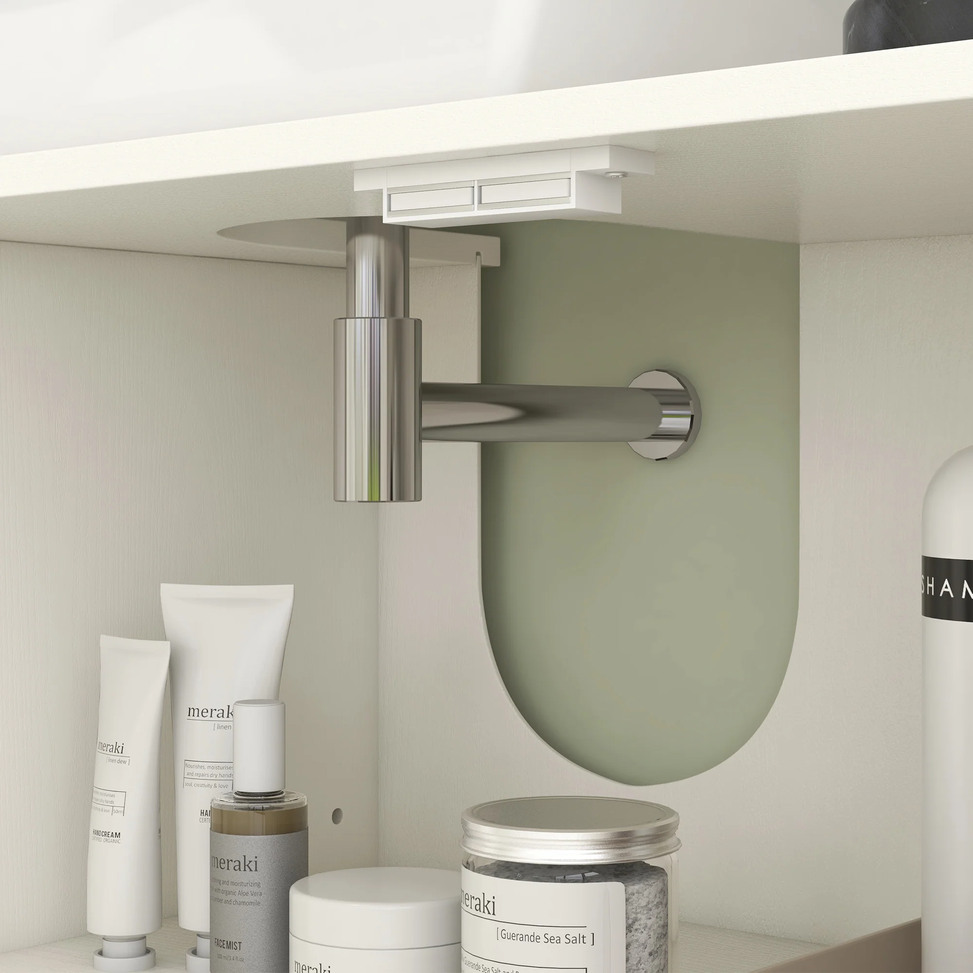 Meuble sous lavabo, meuble de salle de bain, avec placard à deux niveaux, 2 portes, étagères réglables, sur pieds, en bois, 90 x 30 x 63 cm, crème - Image 9