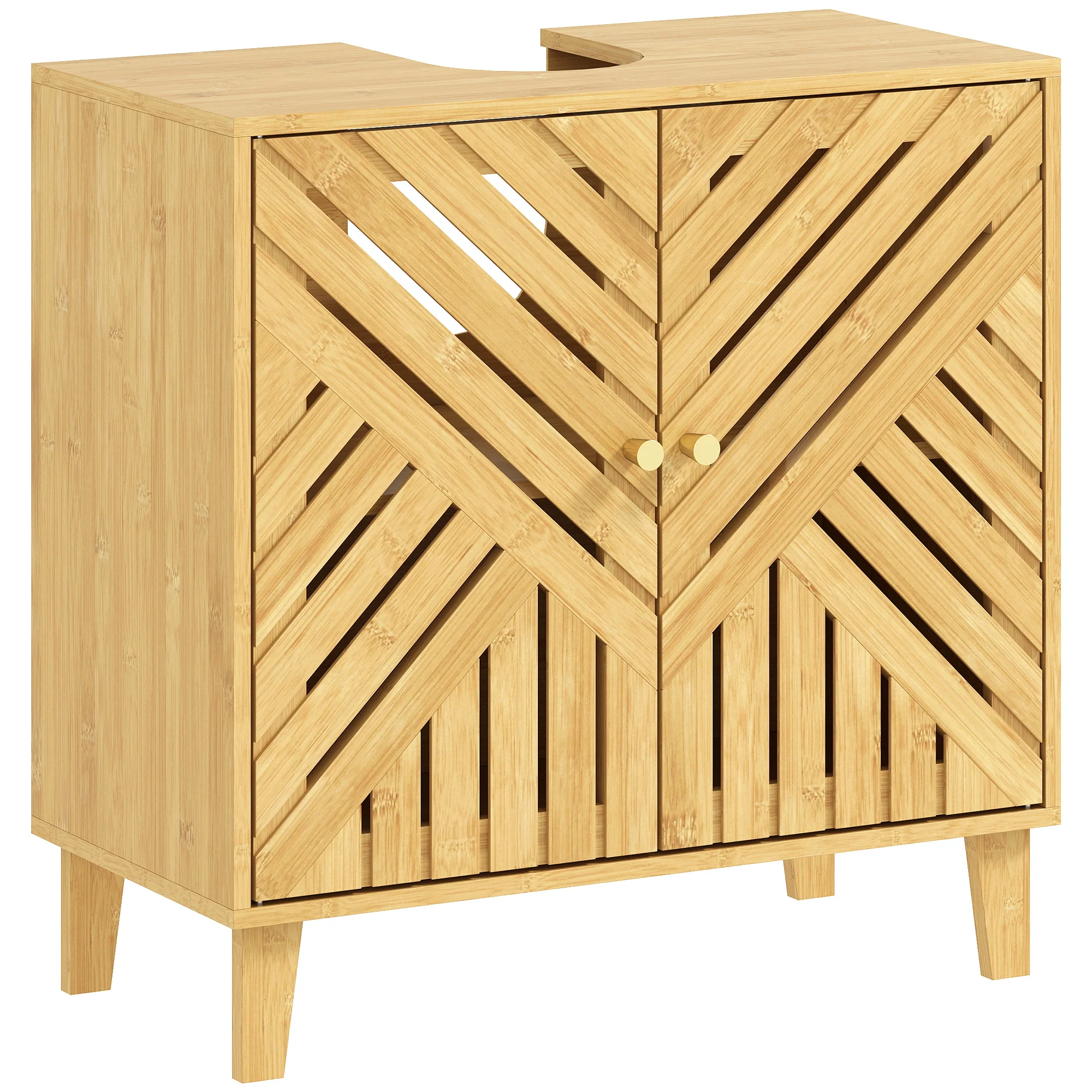 Meuble sous lavabo, meuble de salle de bain en bambou avec étagère réglable et portes à lattes, anti-humidité, 60 x 30 x 60 cm, naturel - Image 11