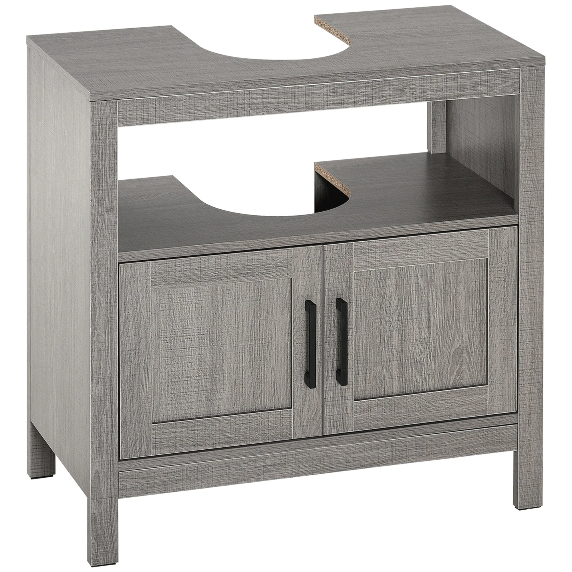 Meuble sous lavabo meuble sous évier meuble de salle de bain sous lavabo avec 2 portes et étagère - 60 x 30 x 60 cm - gris - Image 11