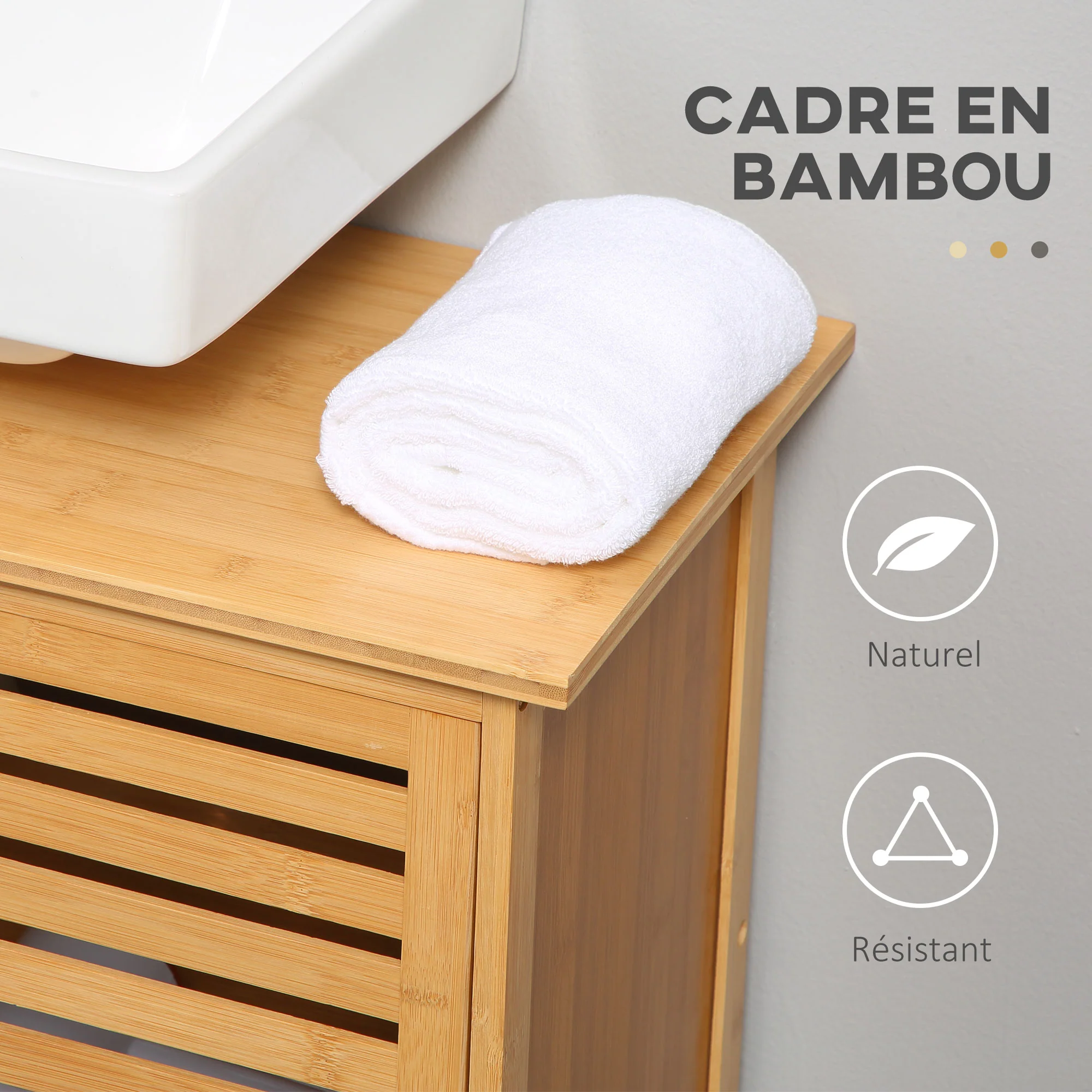 Meuble sous lavabo salle de bain en bambou meuble sous vasque meuble de salle de bain sous lavabo 2 portes - 66 x 29 x 61,5 cm - Image 7