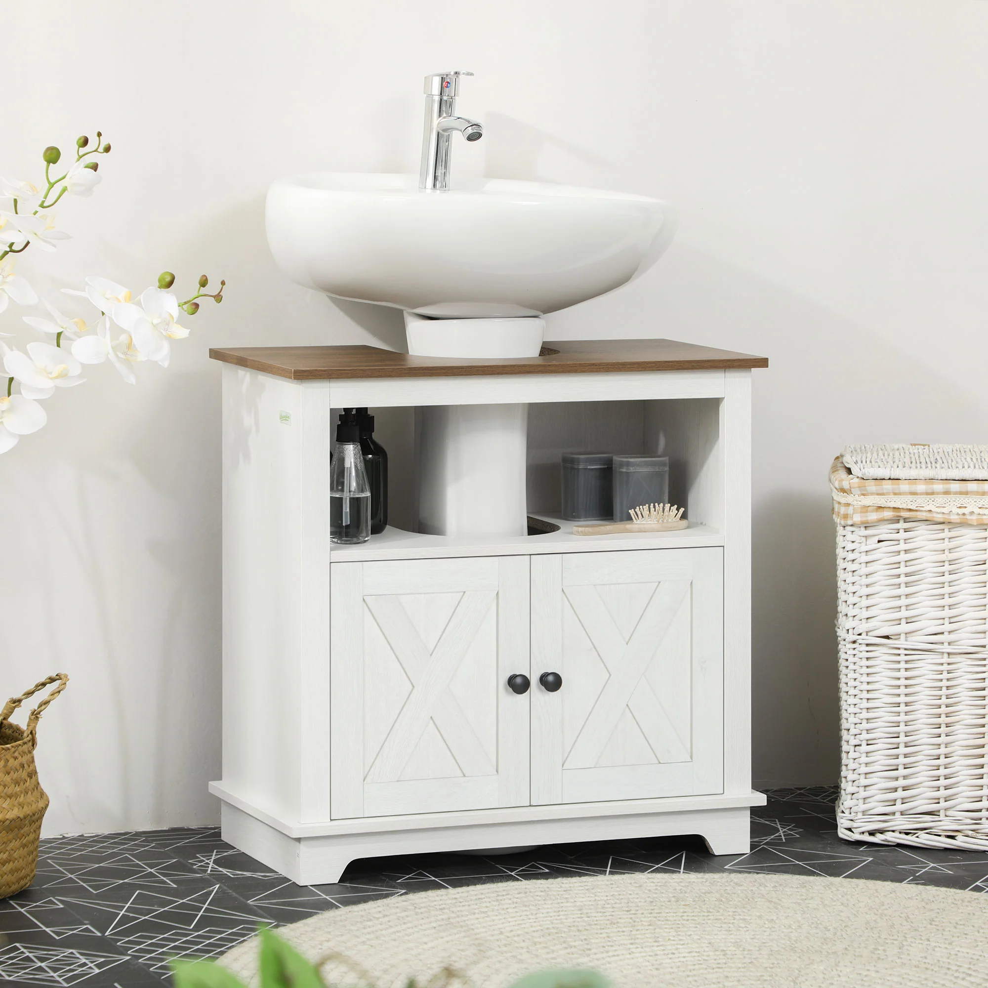 Meuble sous lavabo salle de bain meuble sous vasque armoire de rangement pour lavabo - niche et placard à portes doubles, 60 x 30 x 60 cm, blanc - Image 3