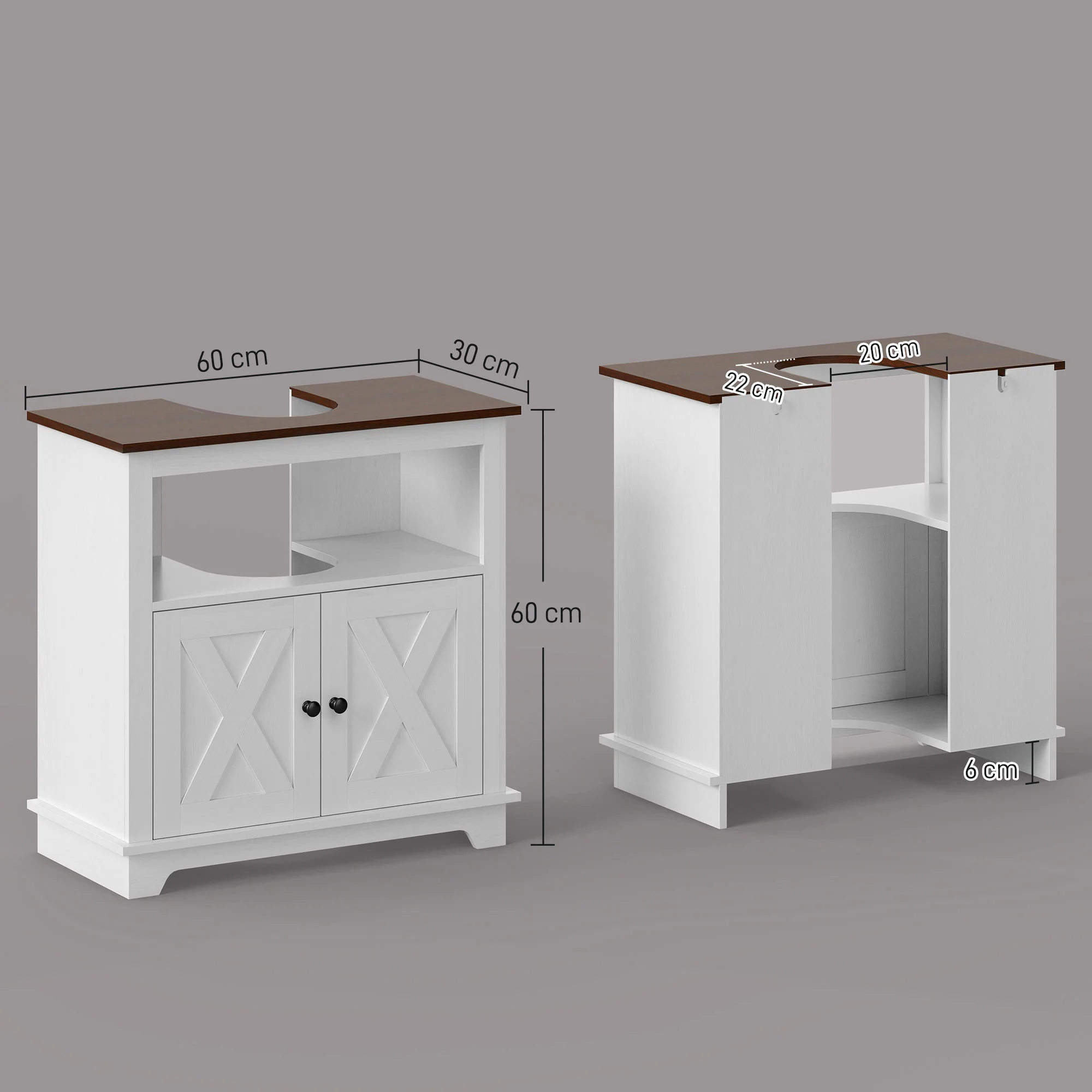 Meuble sous lavabo salle de bain meuble sous vasque armoire de rangement pour lavabo - niche et placard à portes doubles, 60 x 30 x 60 cm, blanc - Image 4