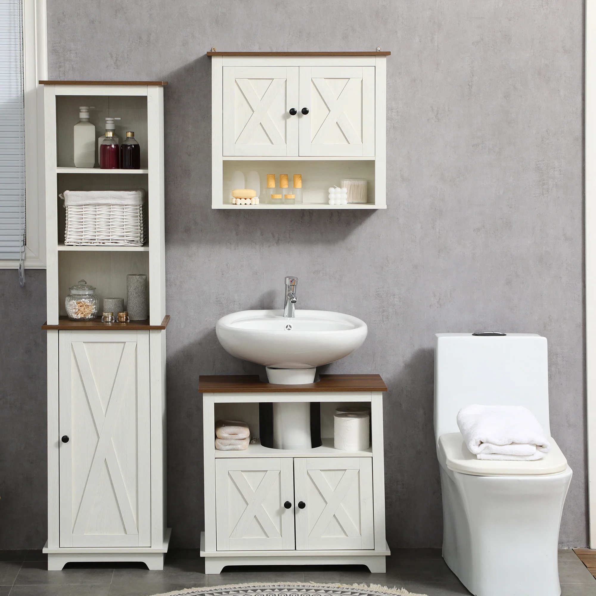Meuble sous lavabo salle de bain meuble sous vasque armoire de rangement pour lavabo - niche et placard à portes doubles, 60 x 30 x 60 cm, blanc - Image 8
