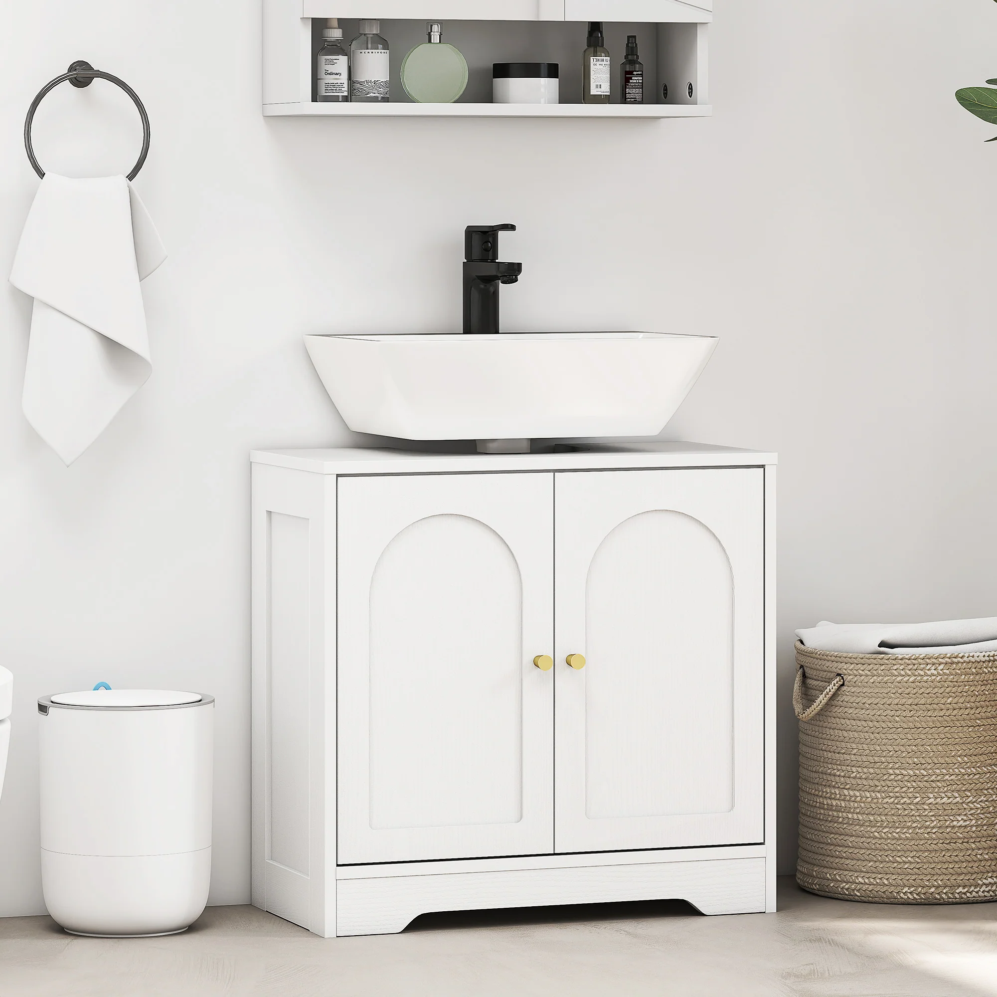 Meuble sous lavabo salle de bain meuble sous vasque armoire de rangement pour lavabo - placard à portes et étagère réglable, pour bassin avec ou sans pédestal, 60 x 30 x 65 cm, blanc - Image 3