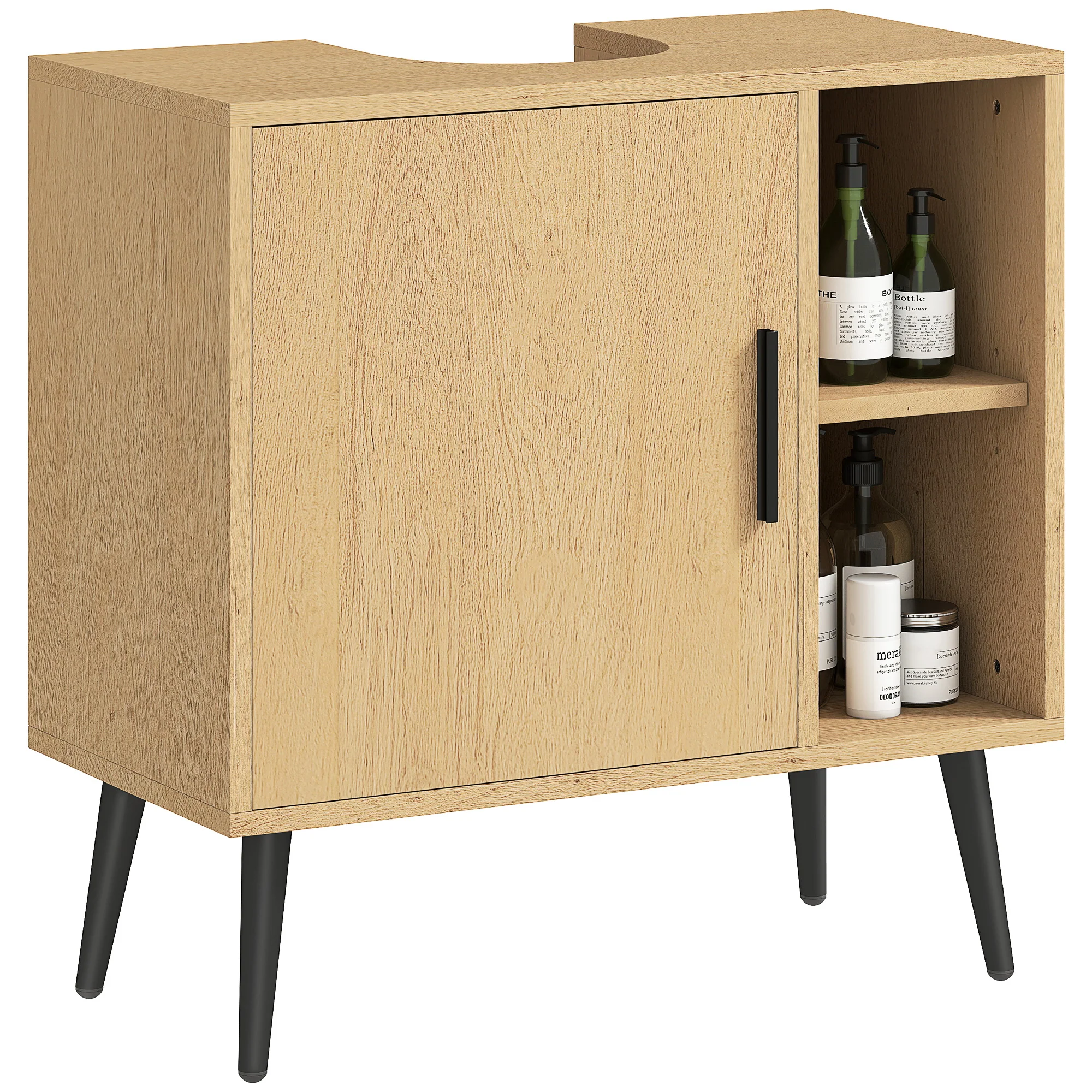 Meuble sous lavabo salle de bain, meuble sous vasque industriel avec porte à fermeture progressive et étagère réglable, 60 x 30 x 59,5 cm, chêne - Image 11