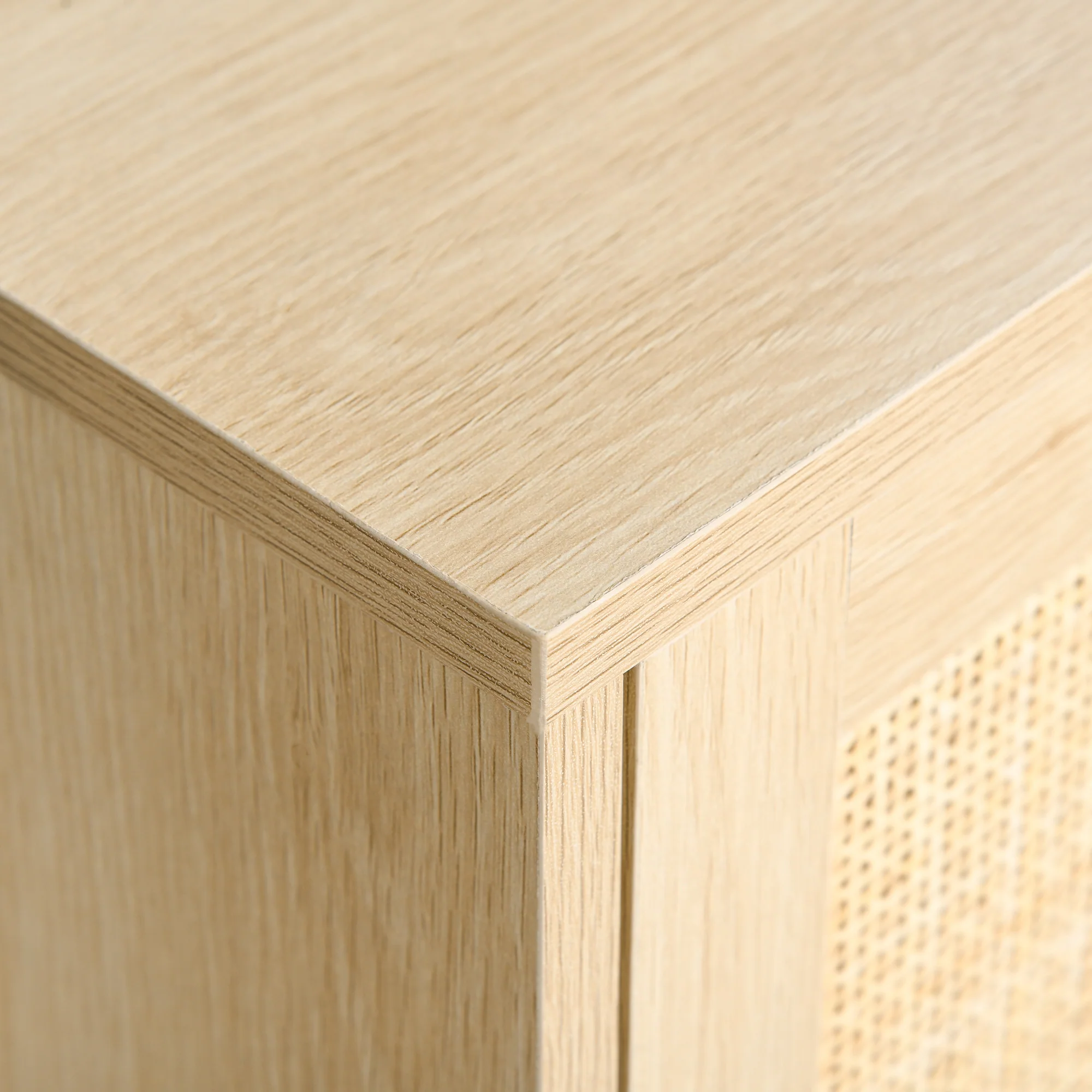 Meuble TV Banc TV 2 niches 2 placards Porte cannage en rotin dim. 115L x 40l x 48H cm MDF Aspect Bois Clair - Image 10