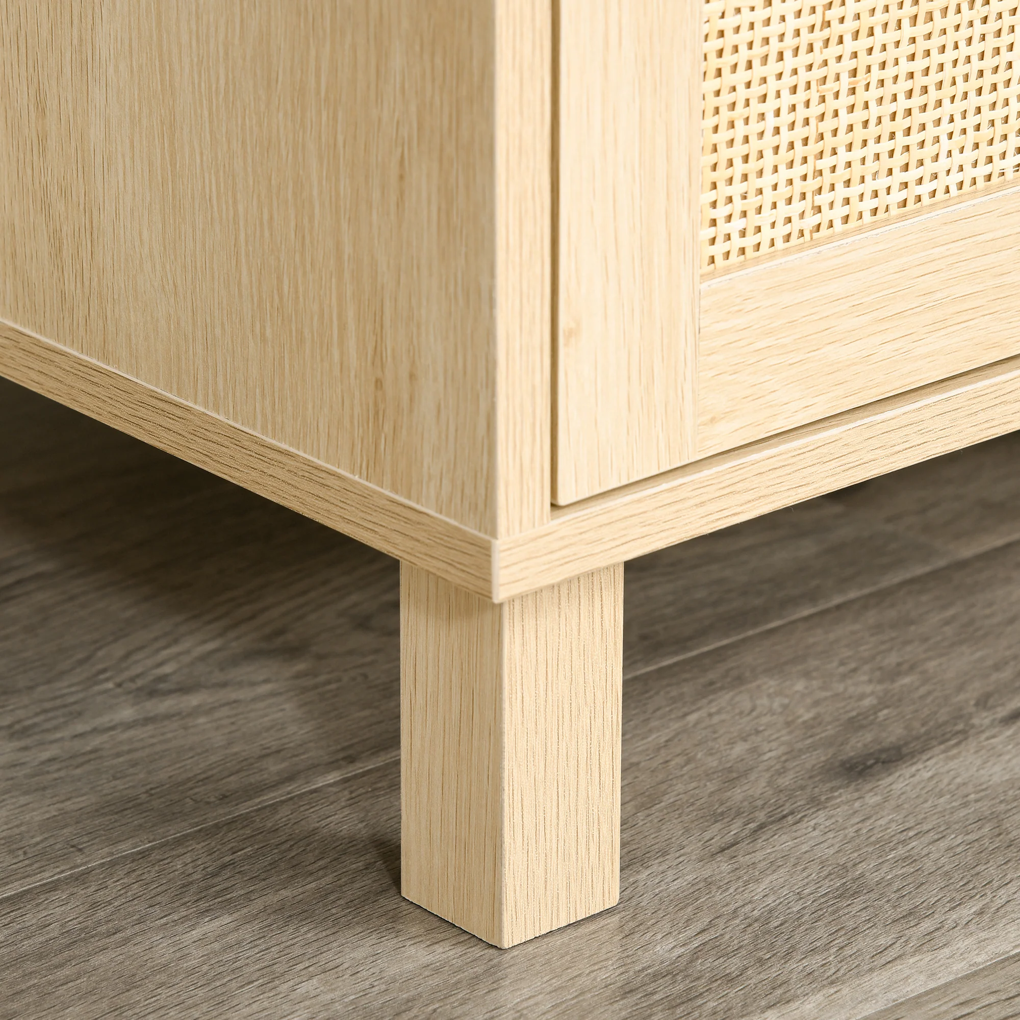Meuble TV Banc TV 2 niches 2 placards Porte cannage en rotin dim. 115L x 40l x 48H cm MDF Aspect Bois Clair - Image 9