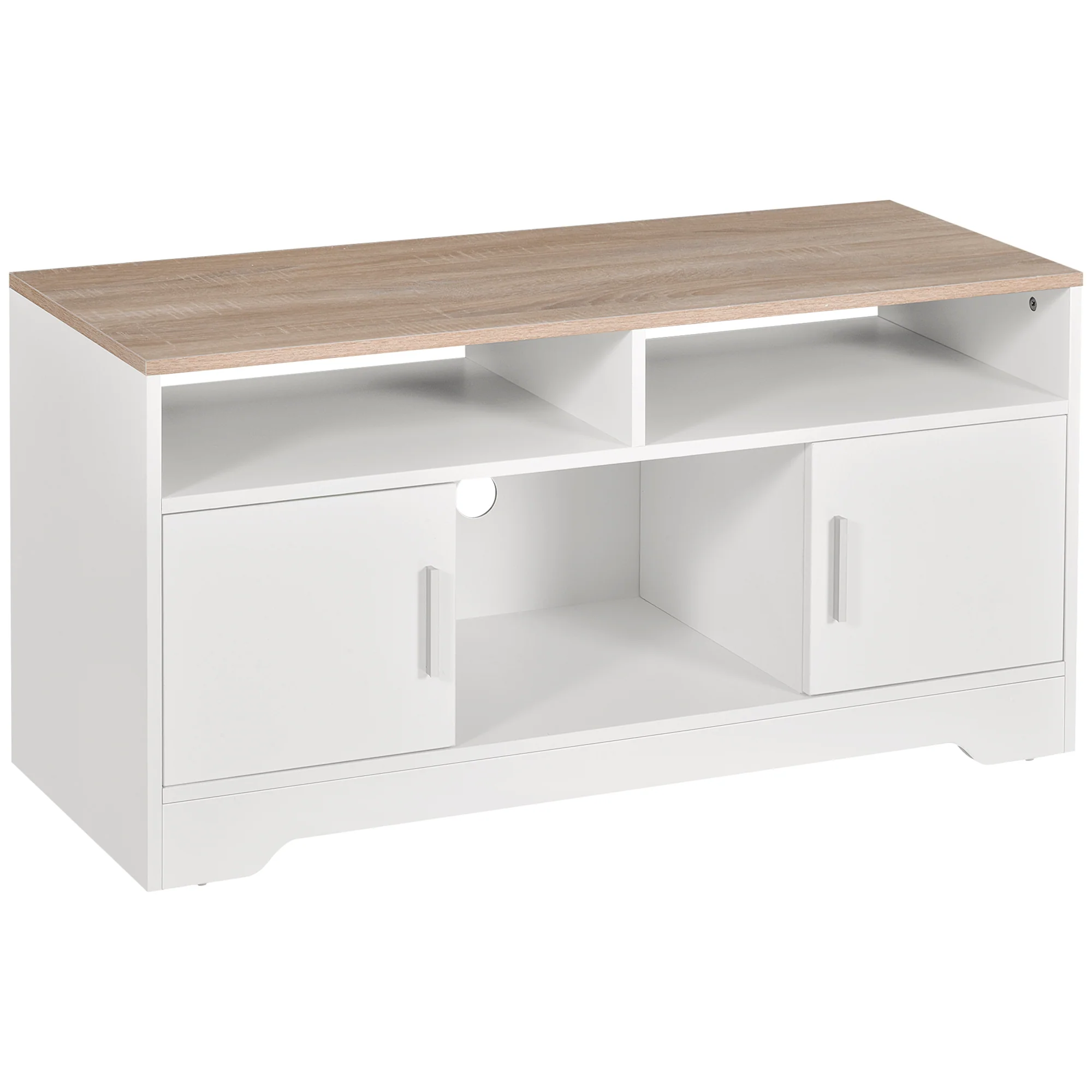Meuble TV Banc TV en Bois Grand Espace de Rangement avec 2 Compartiments Ouverts 2 Armoires à Porte Une Armoire Ouverte 105 x 40 x 52 cm Blanc - Image 11