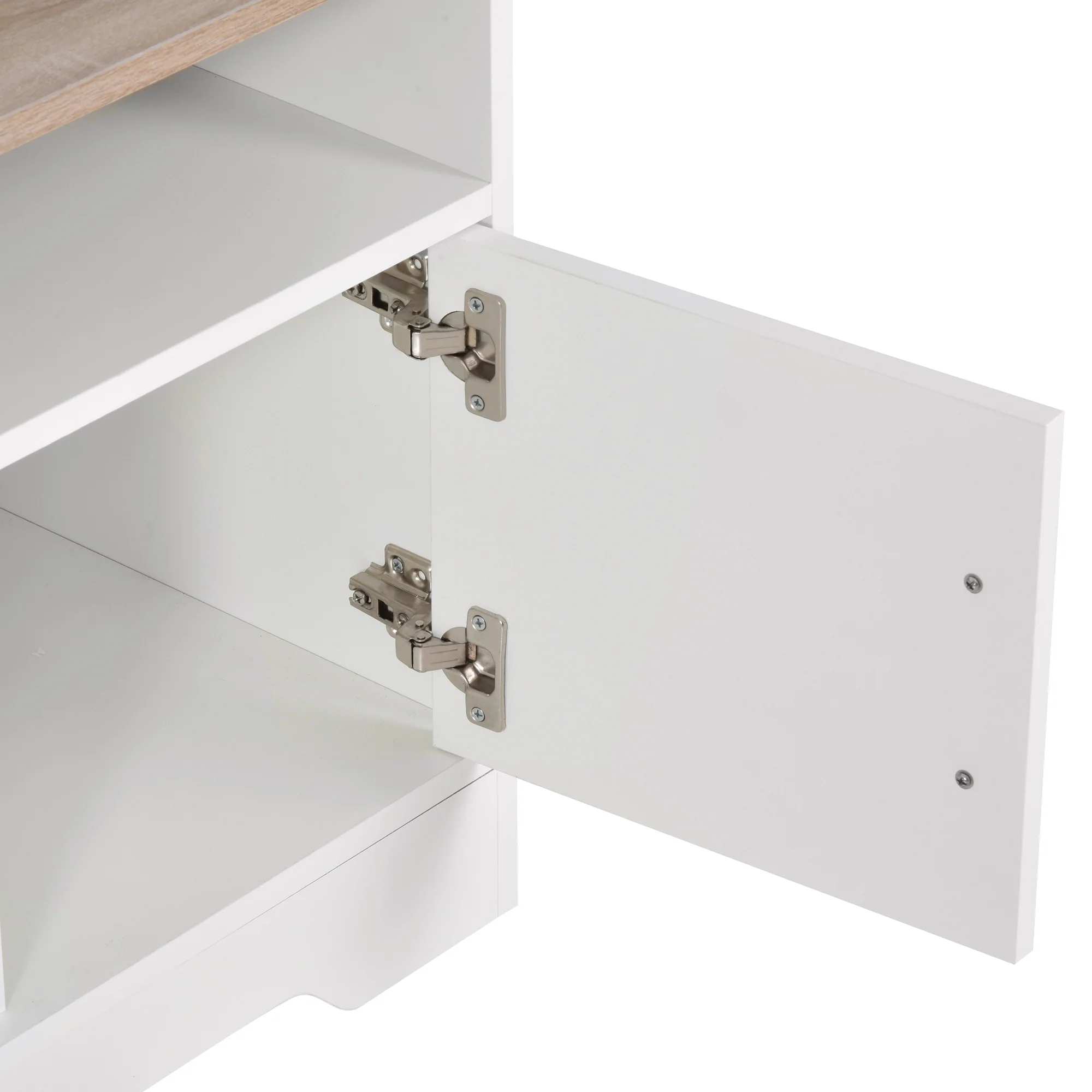Meuble TV Banc TV en Bois Grand Espace de Rangement avec 2 Compartiments Ouverts 2 Armoires à Porte Une Armoire Ouverte 105 x 40 x 52 cm Blanc - Image 9