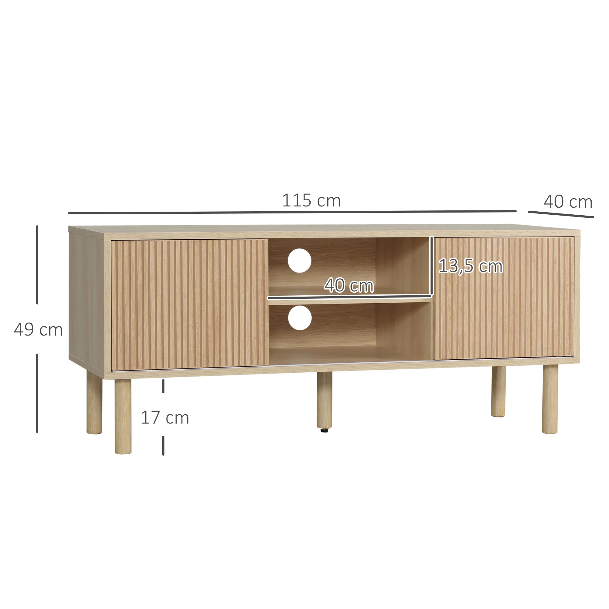 Meuble TV support TV pour télévision jusqu'à 50 pouces 2 portes coulissantes et 2 niches avec passe-câbles - 115 x 40 x 49 cm - Image 4