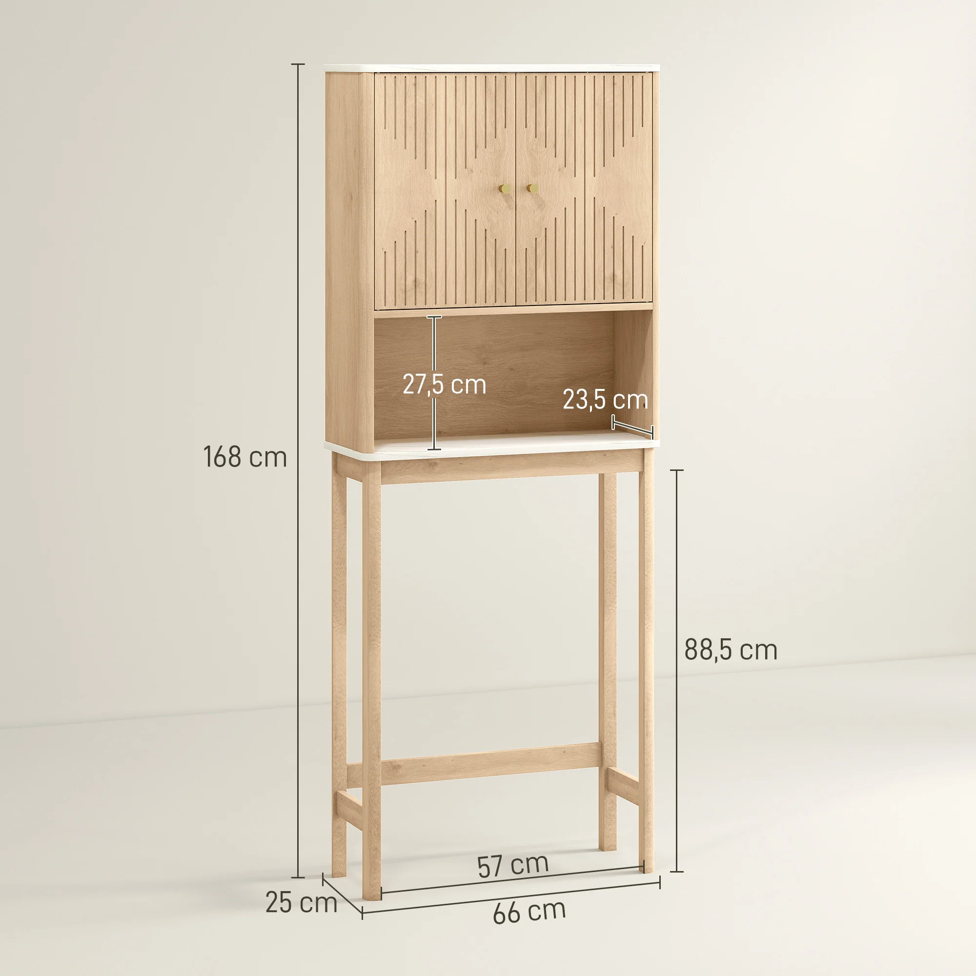 Meuble WC dessus de toilette meuble toilettes WC rangement avec placard à double porte, étagère réglable et étagère ouverte et barre inférieure réglable, 66 x 25 x 168 cm, chêne - Image 4