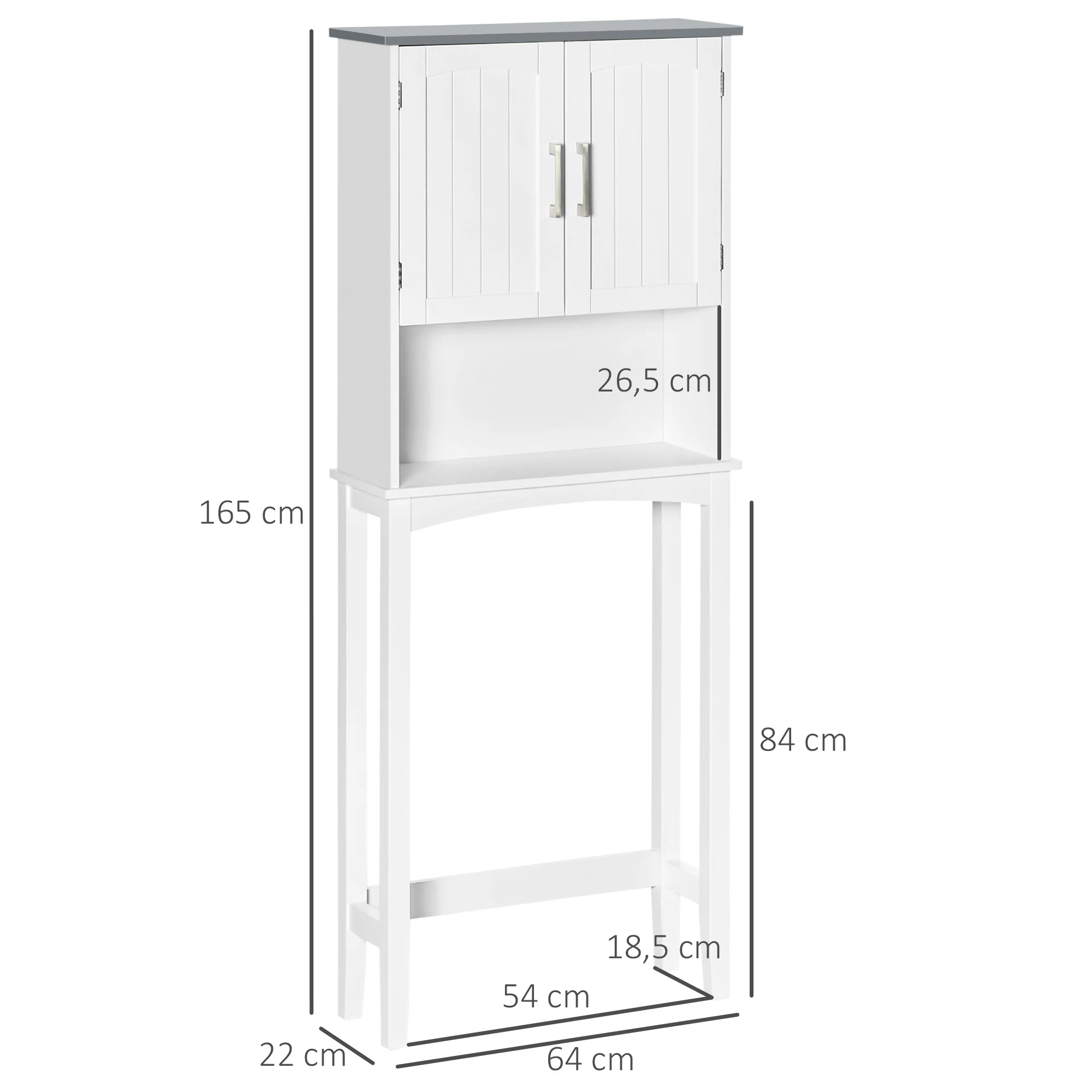 Meuble WC dessus de toilette meuble toilettes WC rangement meuble salle de bain avec placard à double porte, étagère réglable et compartiments ouverts, 64 x 22 x 165 cm, blanc - Image 4