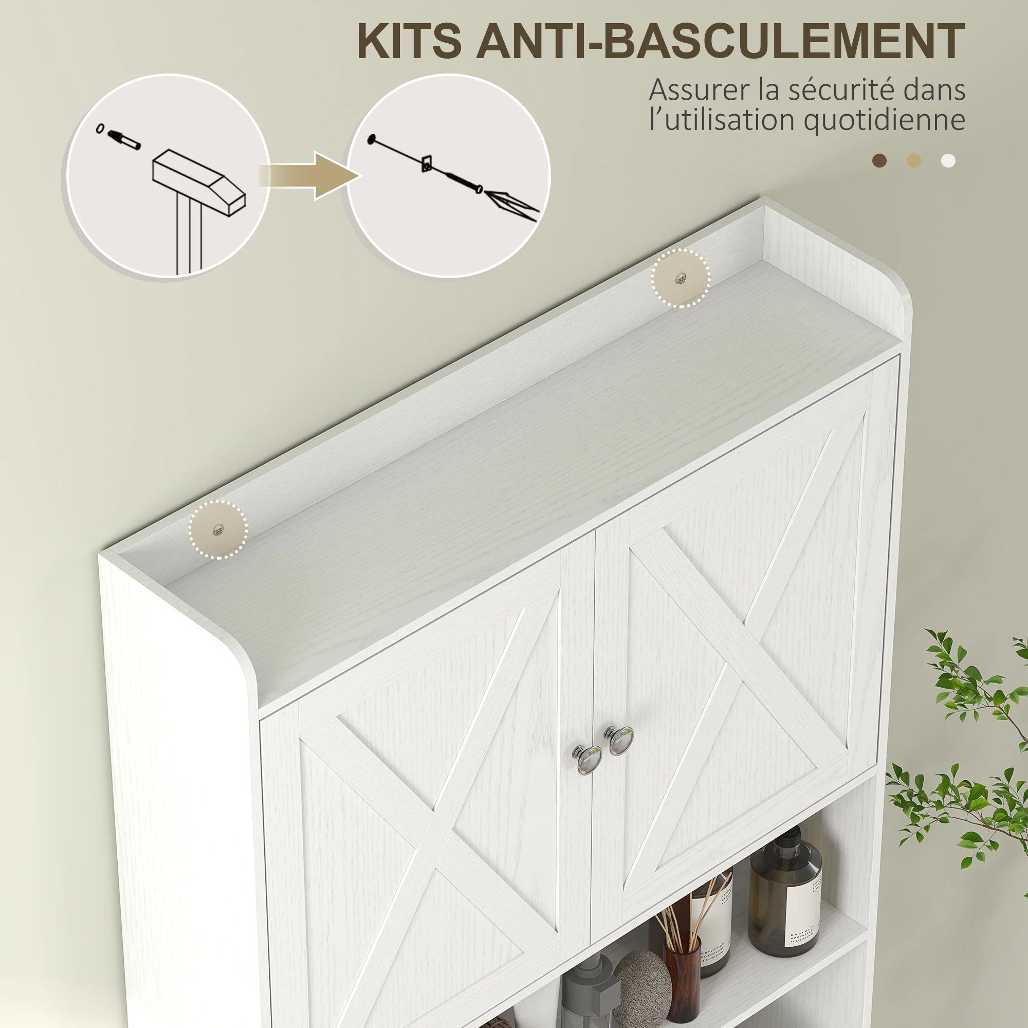 Meuble WC dessus de toilette meuble toilettes WC rangement meuble salle de bain avec placard à porte de grange, étagère réglable, compartiments ouverts et porte-papier, 81,5x19,6x172cm, blanc - Image 8