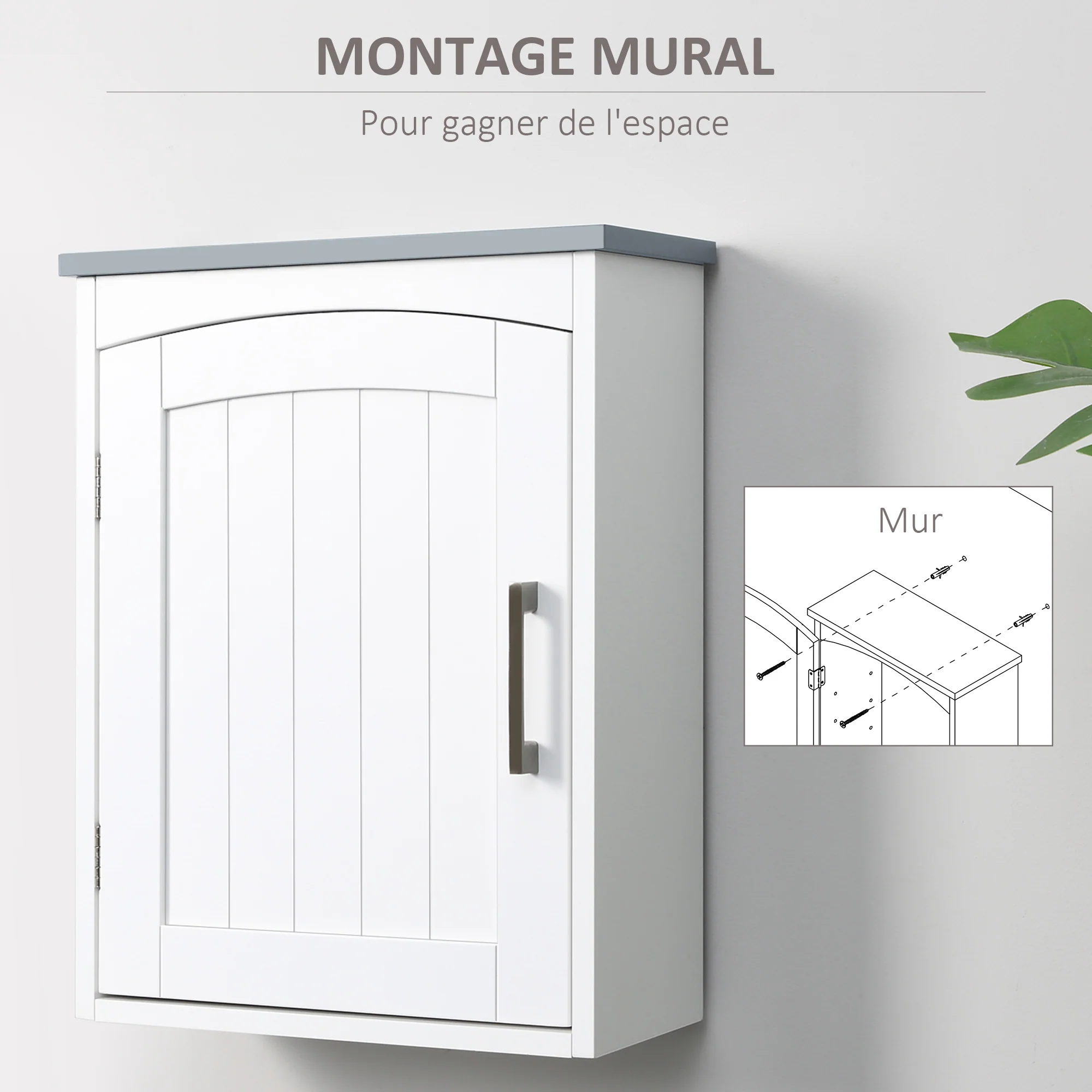 Meuble wc suspendu armoire à pharmacie murale armoire salle de bain rangement avec porte et étagère réglable - 41 x 18,5 x 52 cm - MDF - blanc - Image 7