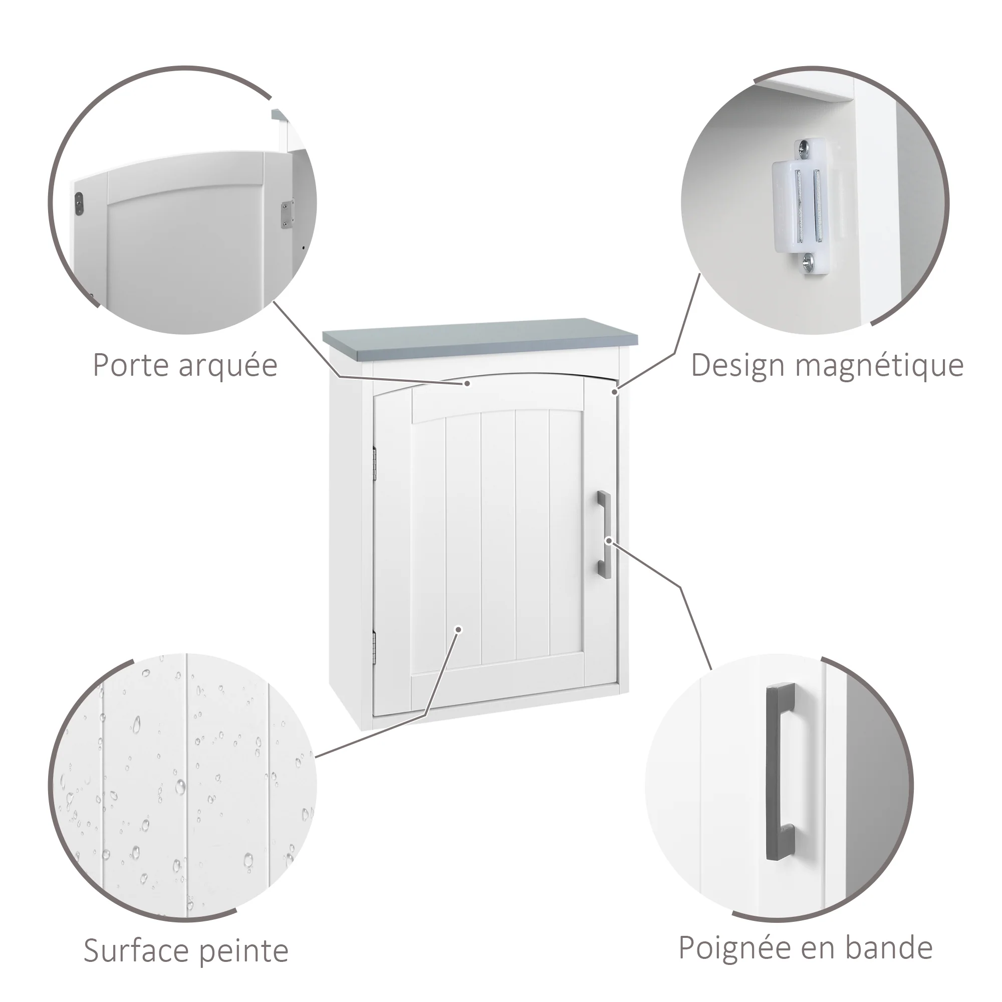 Meuble wc suspendu armoire à pharmacie murale armoire salle de bain rangement avec porte et étagère réglable - 41 x 18,5 x 52 cm - MDF - blanc - Image 8