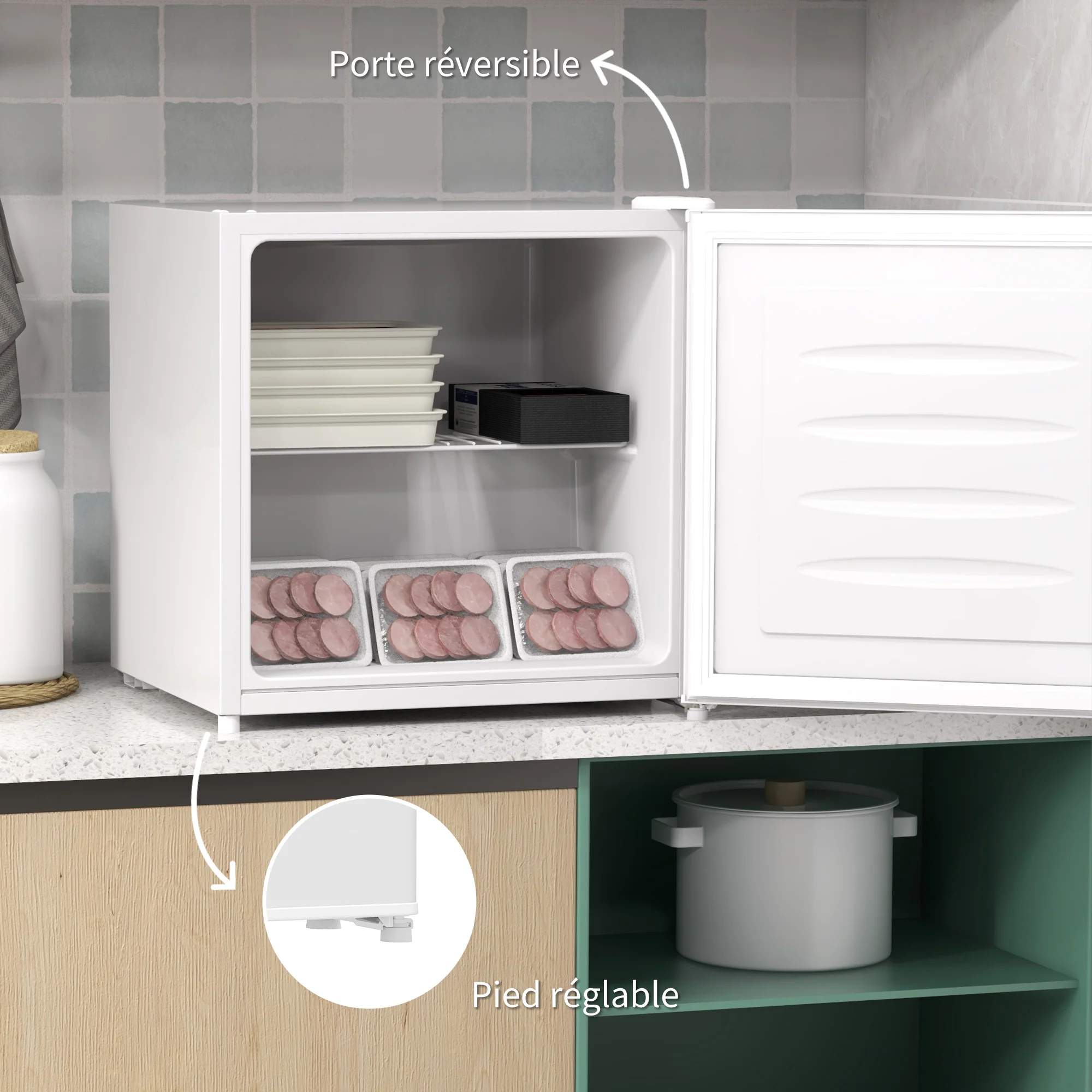 Mini congélateur Température Réglable de -14 à -24°C Compact 35L - étagère Amovible - Porte réversible Classe E - 47 x 44,2 x 48,8 cm - Blanc - Image 7