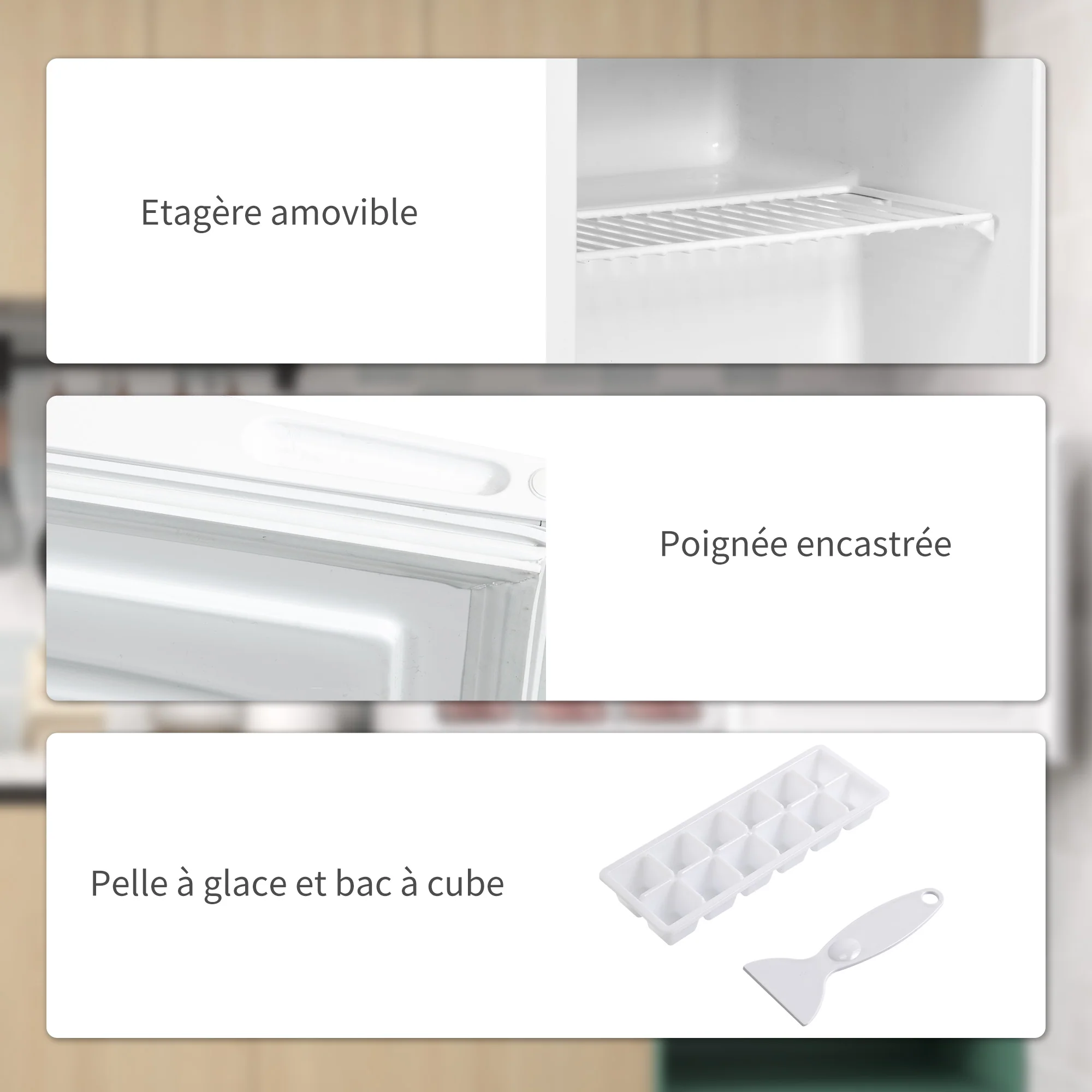 Mini congélateur Température Réglable de -14 à -24°C Compact 35L - étagère Amovible - Porte réversible Classe E - 47 x 44,2 x 48,8 cm - Blanc - Image 8