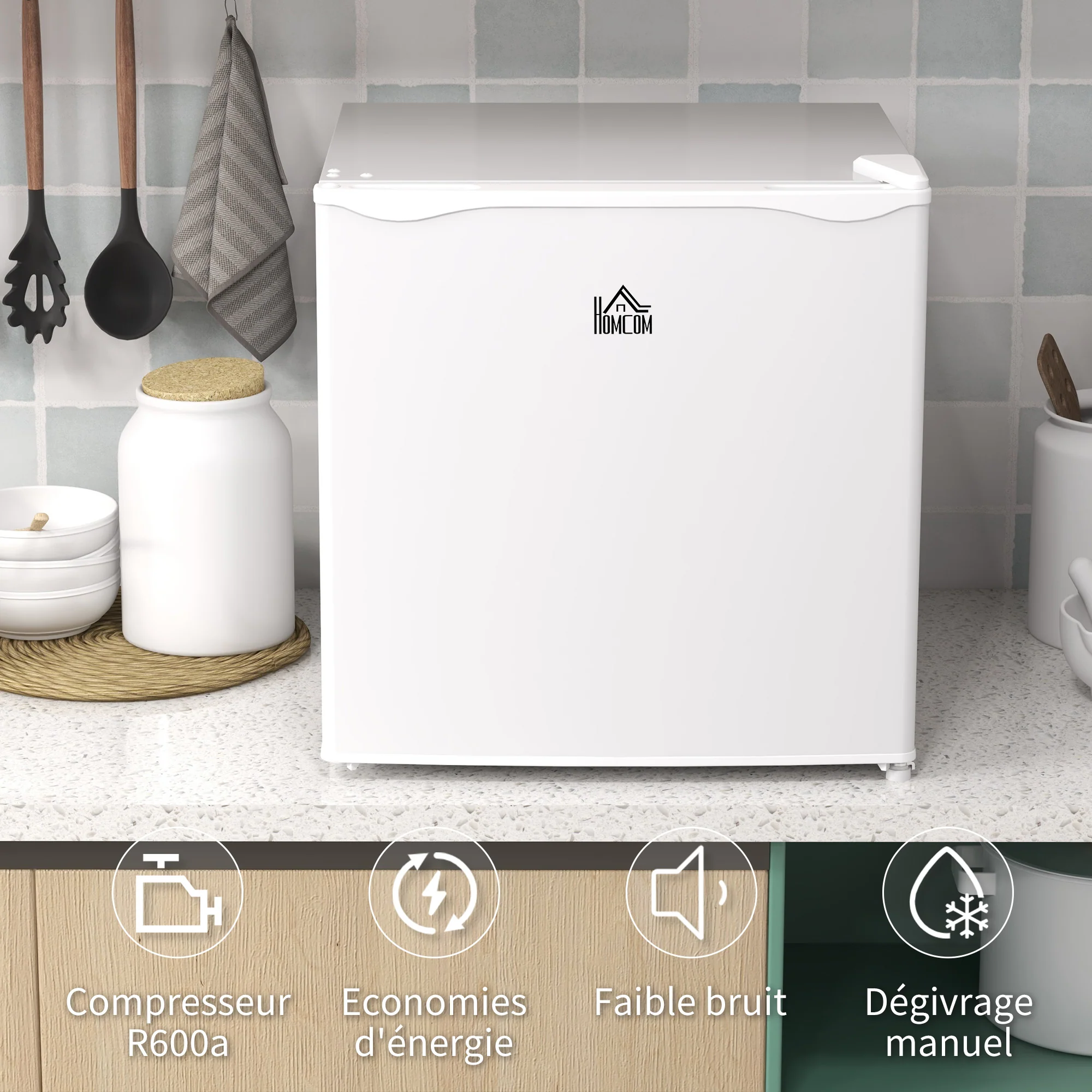 Mini congélateur Température Réglable de -14 à -24°C Compact 35L - étagère Amovible - Porte réversible Classe E - 47 x 44,2 x 48,8 cm - Blanc - Image 9