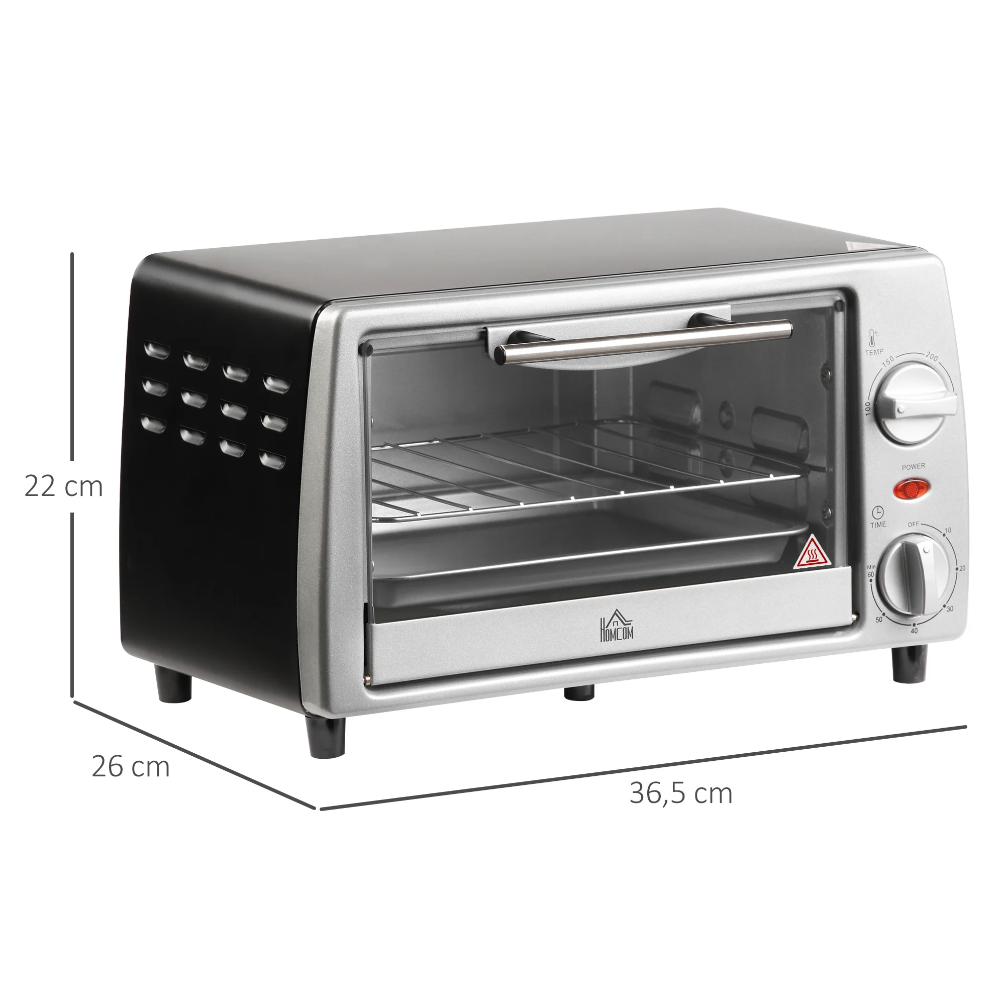 Mini four électrique 10L avec 1 grille et 1 plateau, température réglable de 100°C à 230°C, Minuteur 60 min, 36,5x26x22cm, argent - Image 4
