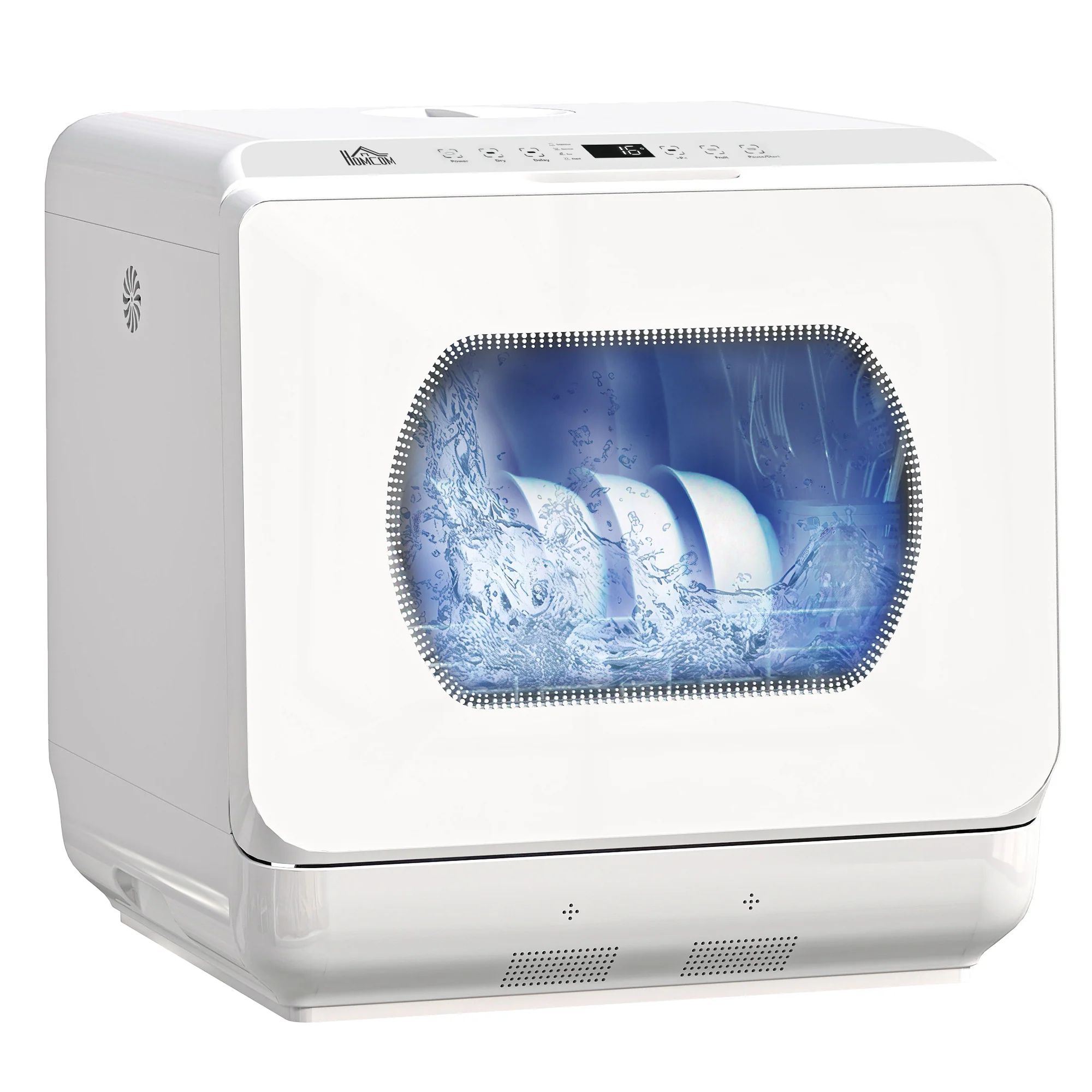 Mini lave-vaisselle 4 couverts, lave-vaisselle de table, 5 programmes, double alimentation en eau, lavage des fruits, réservoir d'eau 6L, commande tactile, affichage LED, départ différé, blanc - Image 11