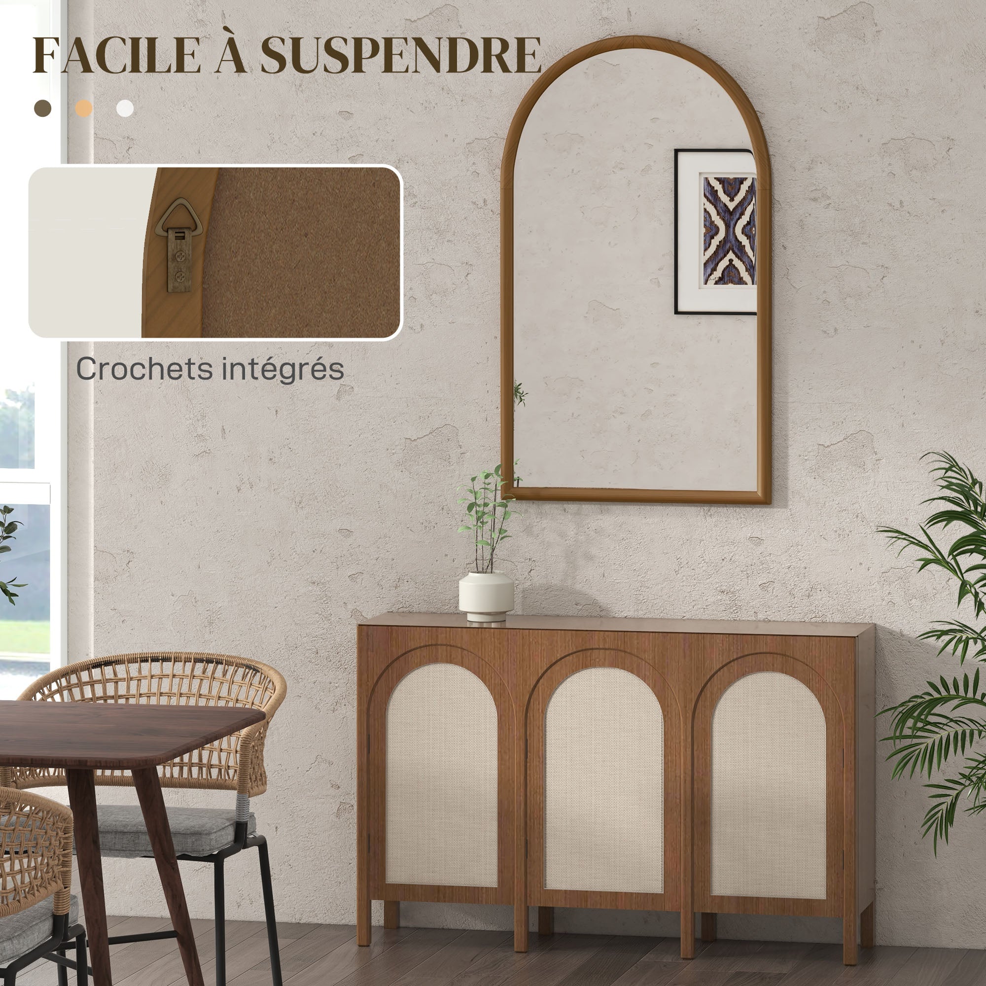 Miroir mural arche, 110 x 65 cm Cadre en bois, Miroir arqué pour le salon, la chambre, l'entrée, brun foncé - Image 5