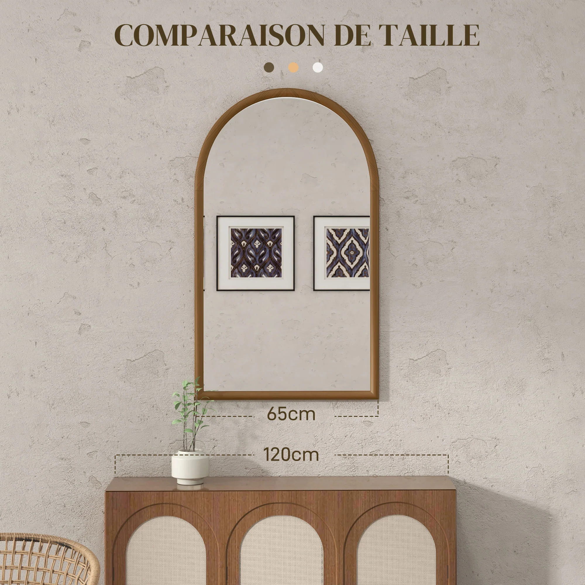 Miroir mural arche, 110 x 65 cm Cadre en bois, Miroir arqué pour le salon, la chambre, l'entrée, brun foncé - Image 7
