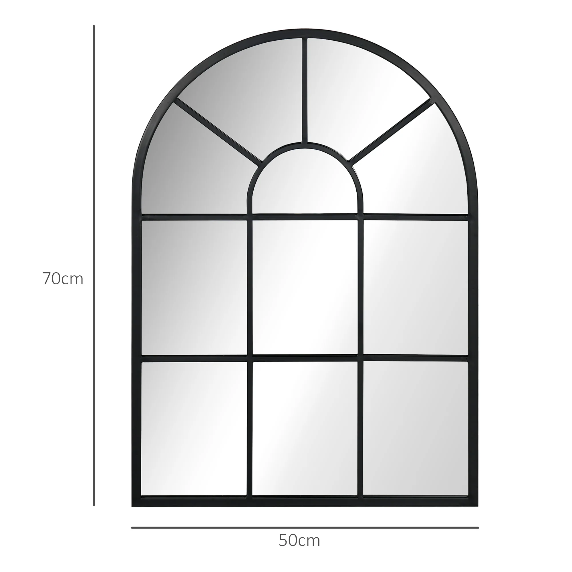 Miroir mural arqué 70 x 50 cm, miroir verrière arche style industriel, miroir de fenêtre arqué avec cadre métallique, pour salon, chambre, couloir, noir - Image 4